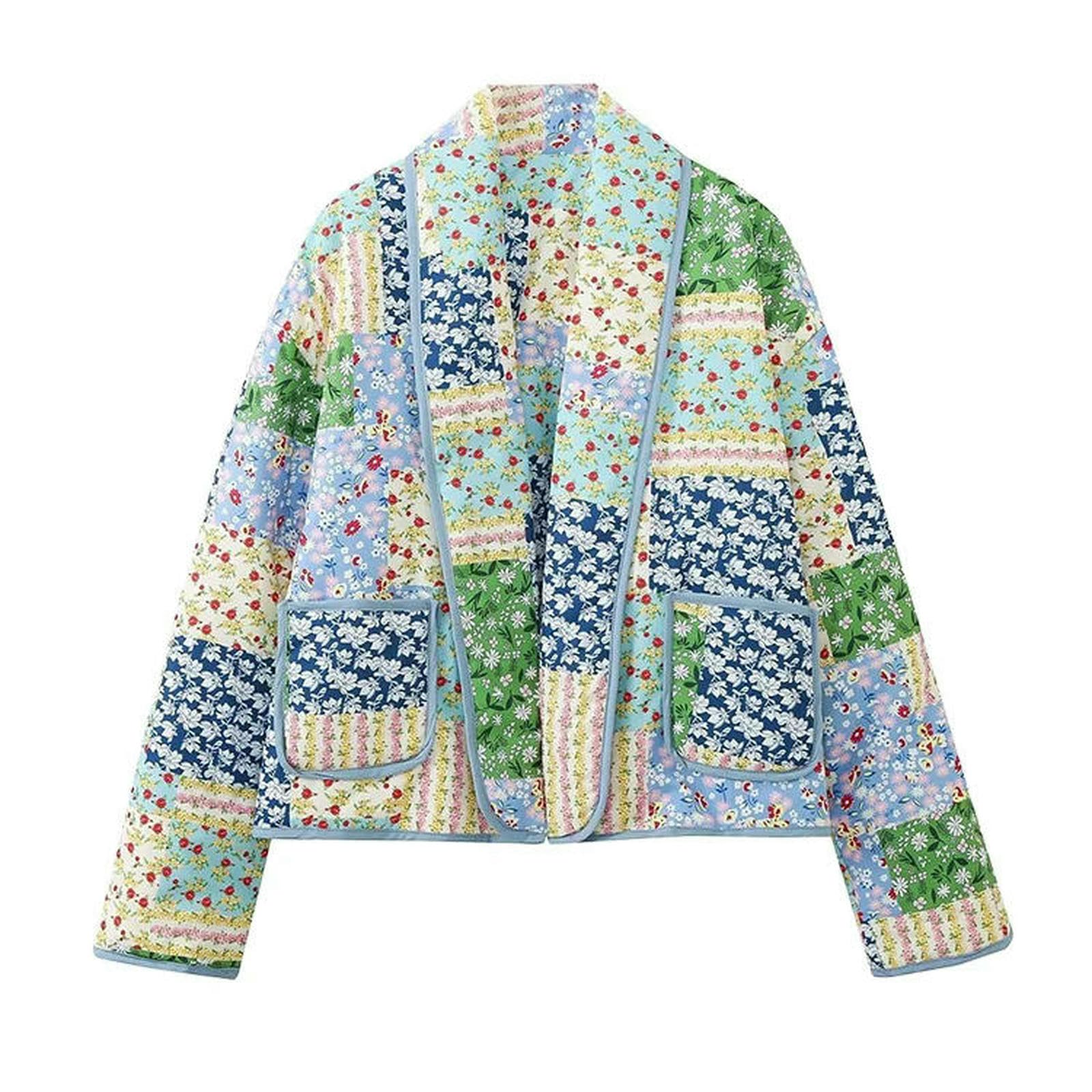 Giacca in Cotone da Donna con Motivi Floreali Autunnali E Invernali Cardigan Elegante Street Shoot Donna-multicolor-traf125-l