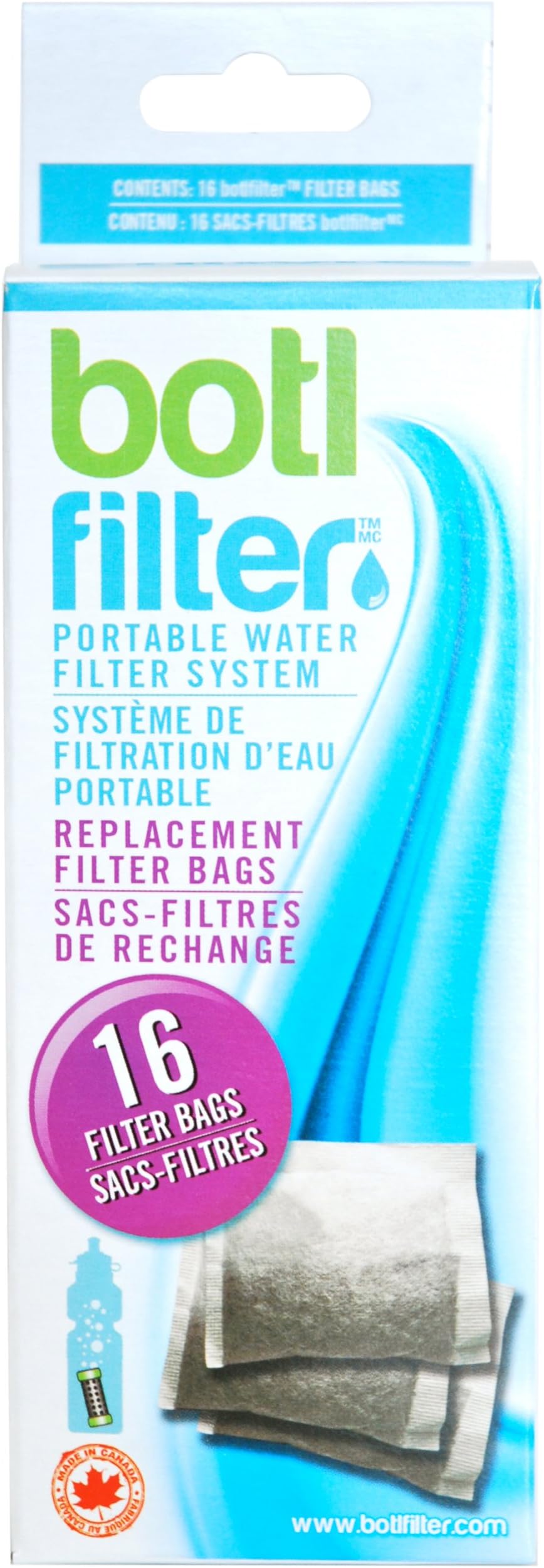 Botlfilter Portable Water Filter System Replacement Filter Bags, 16 Bags