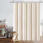 BTTN Rideaux de douche Boho Farmhouse, Linge Rustique de douche à rayures Bohemian Set de rideaux de douche avec du Tassel, hydrofuge, moderne Vintage de tissu de pays Rideaux pour salle de bain, crème / beige, 72x72