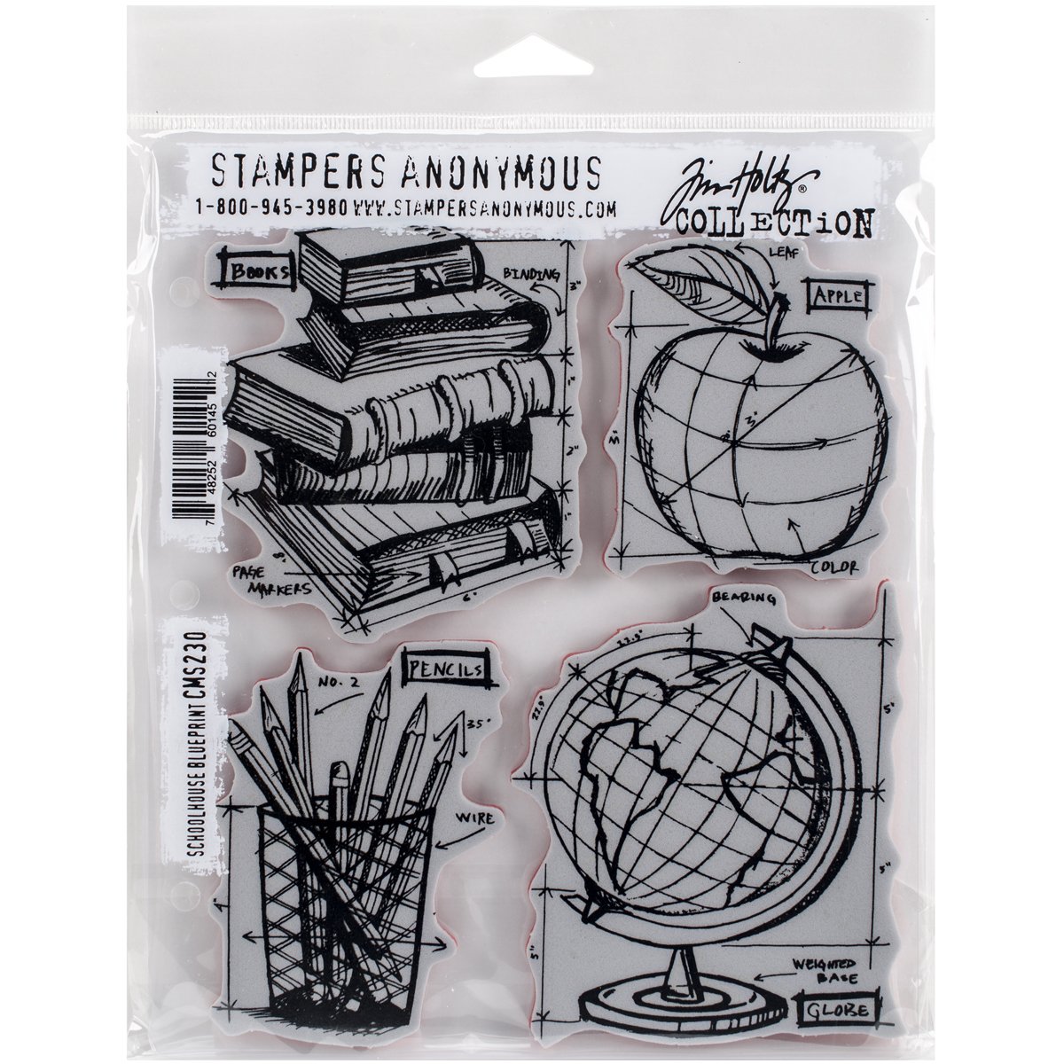 Stampers Anonymous Red Rubber Stampers Anonymous_agw "School House Blueprint" Cling Mounted Stamp, Grey