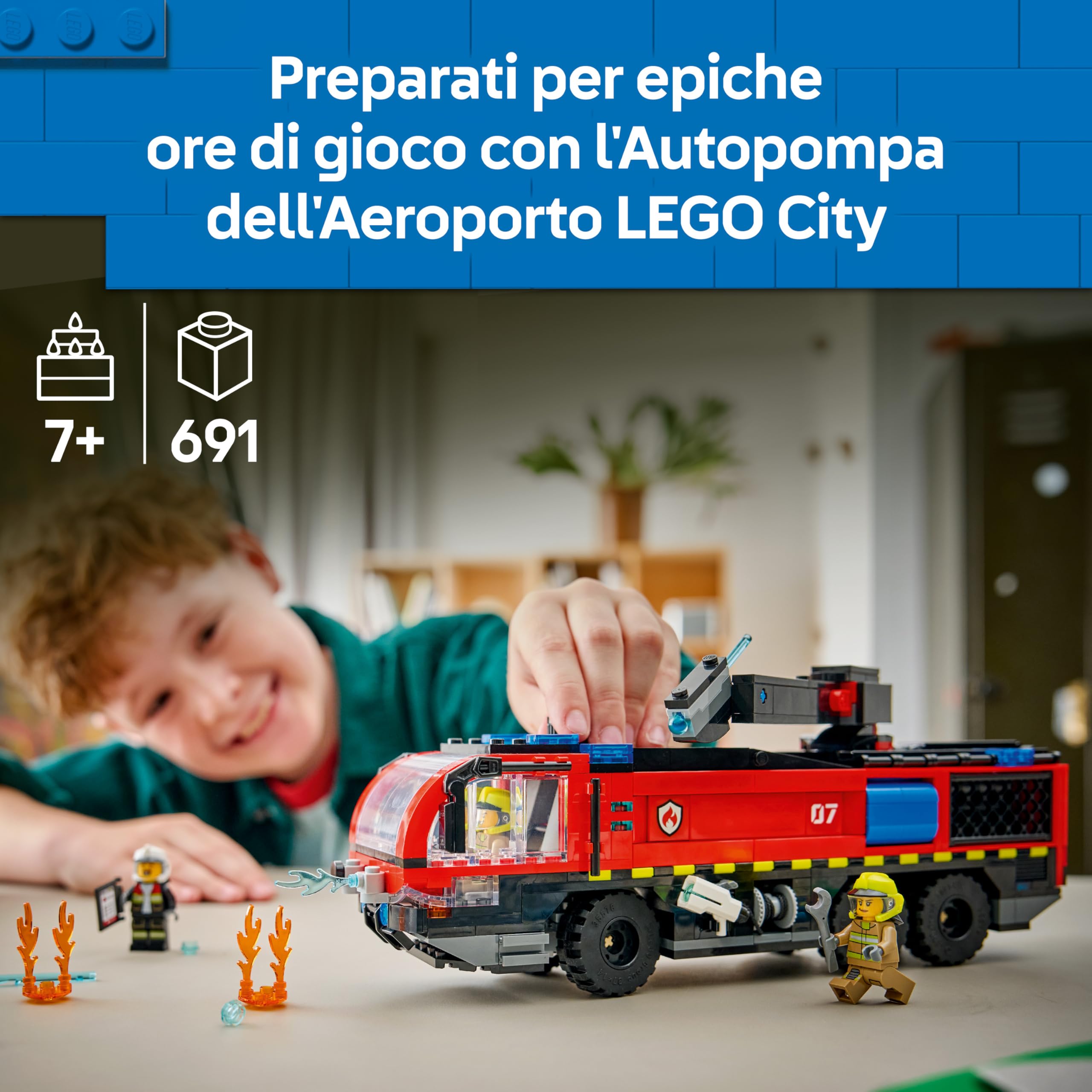 LEGO City Autopompa dell’Aeroporto - Camion Giocattolo dei Pompieri - Veicolo di Emergenza con 4 Minifigure di Vigili del Fuoco - Idea Regalo per Bambini da 7 Anni in su e Fan dell'Ingegneria - 60499