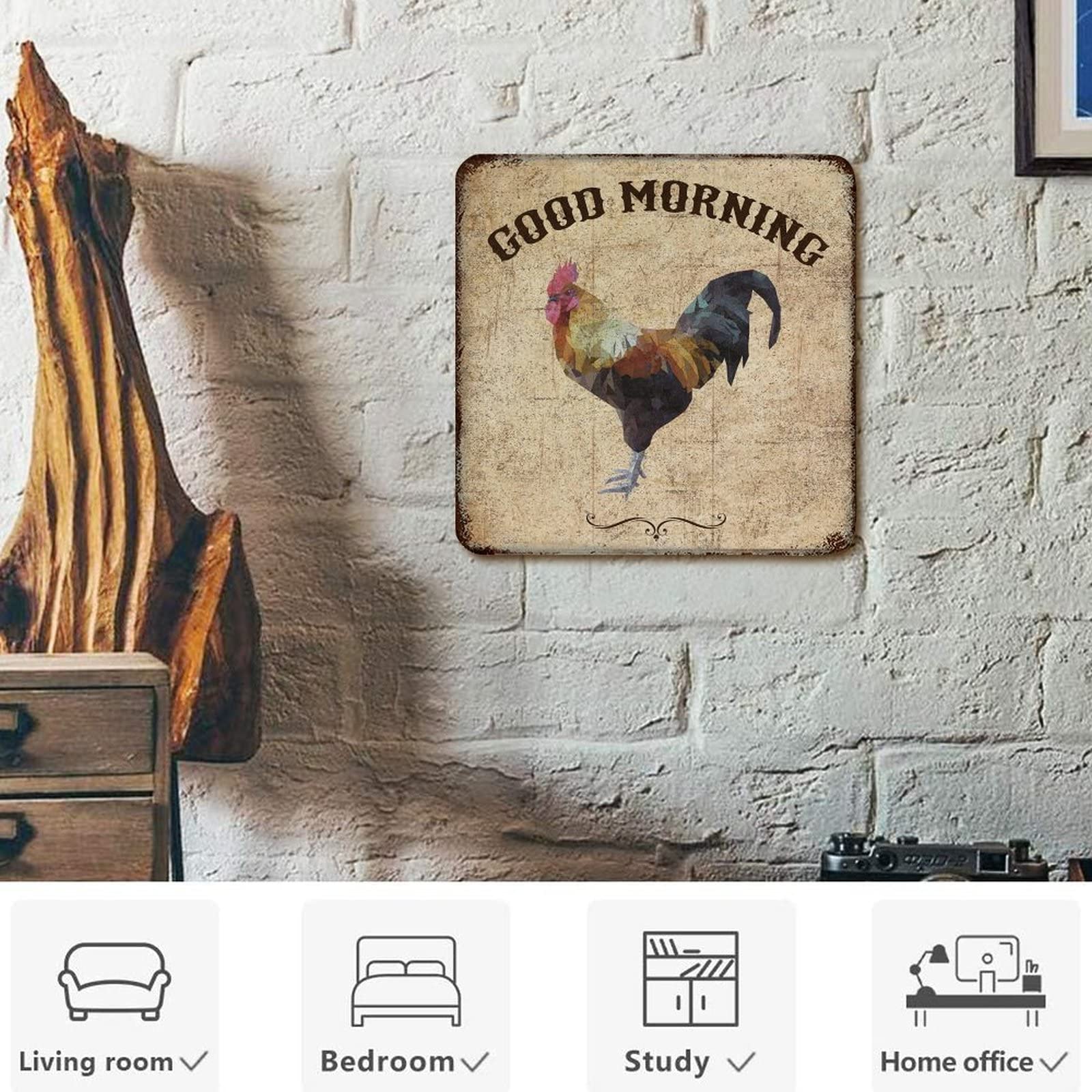 Targa in metallo vintage con scritta in lingua inglese Good Morning Rusty Bar Room Sign in