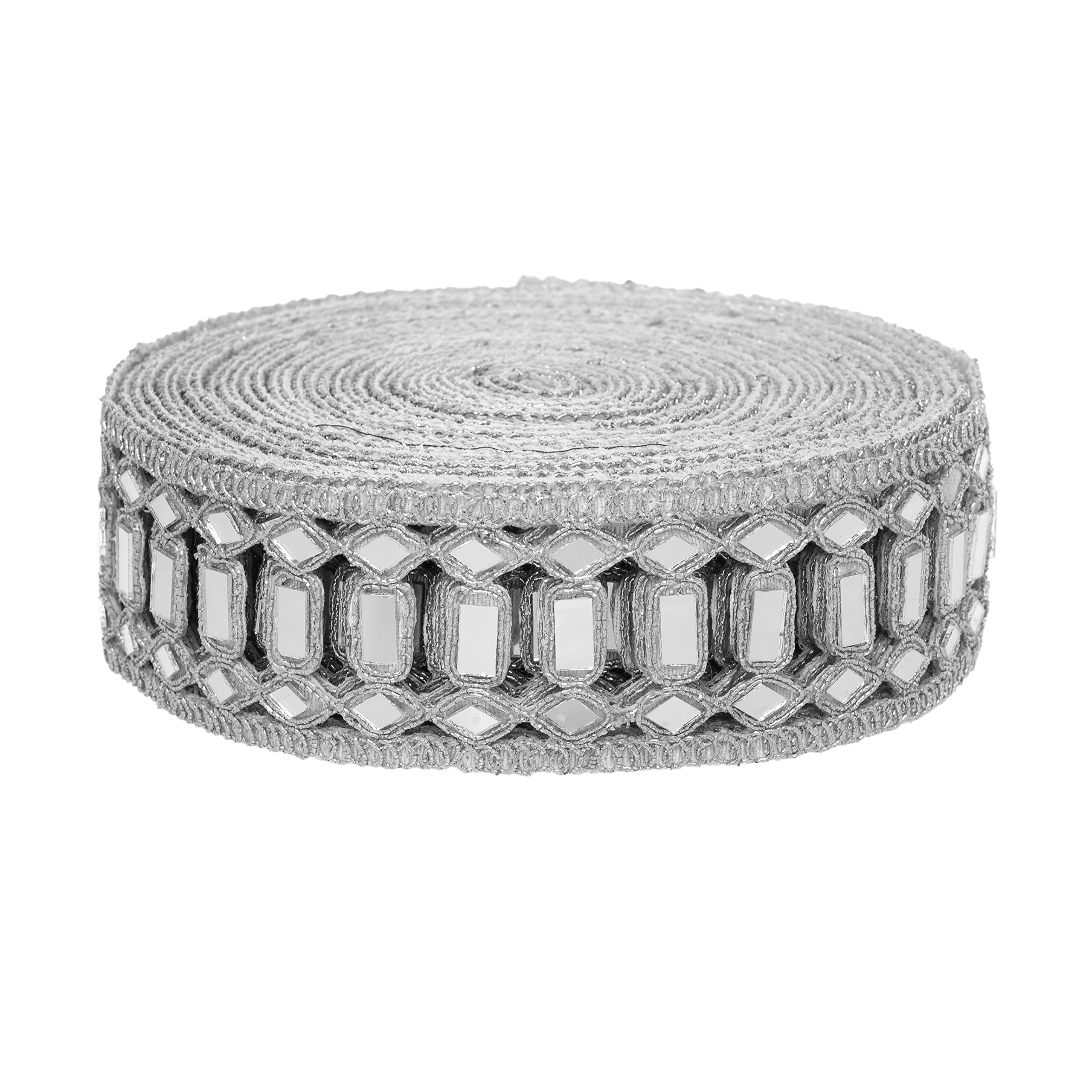 CORIOX Shiny Mirror Lace 9 Meter Border for Dresses, Sarees, Suits, Blouses, Dupattas, Bags, Art and Craft. (Silver)