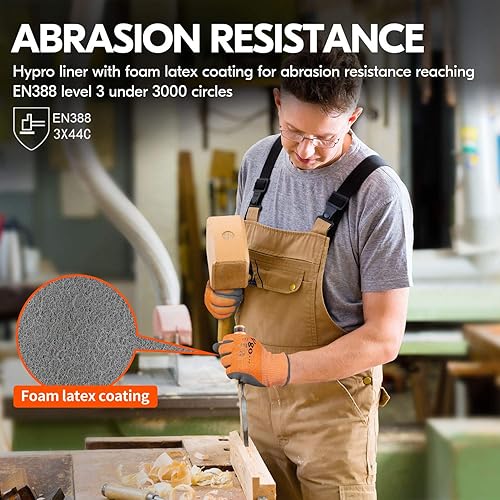 Miniatura 3 de Vgo... 1 par de guantes resistentes a cortes ANSI A3, protección de manos, revestimiento de goma de látex para jardinería y trabajo (talla M,