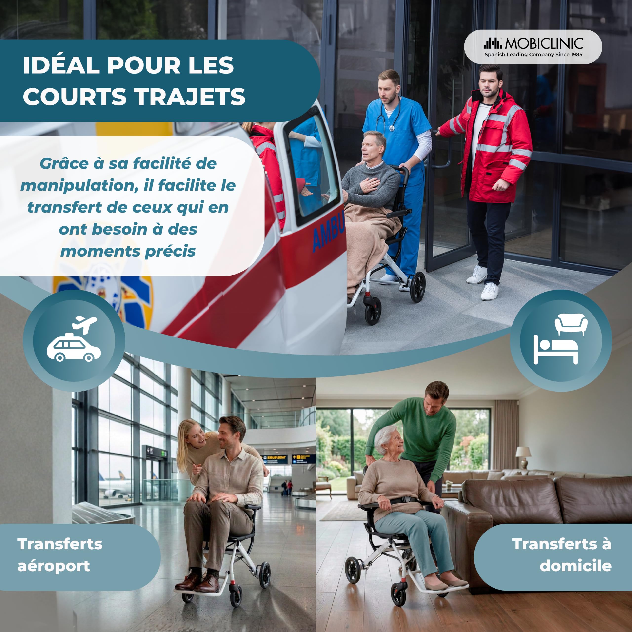 Mobiclinic®, Fauteuil Roulant de Transit, Pliable, Courts Trajets