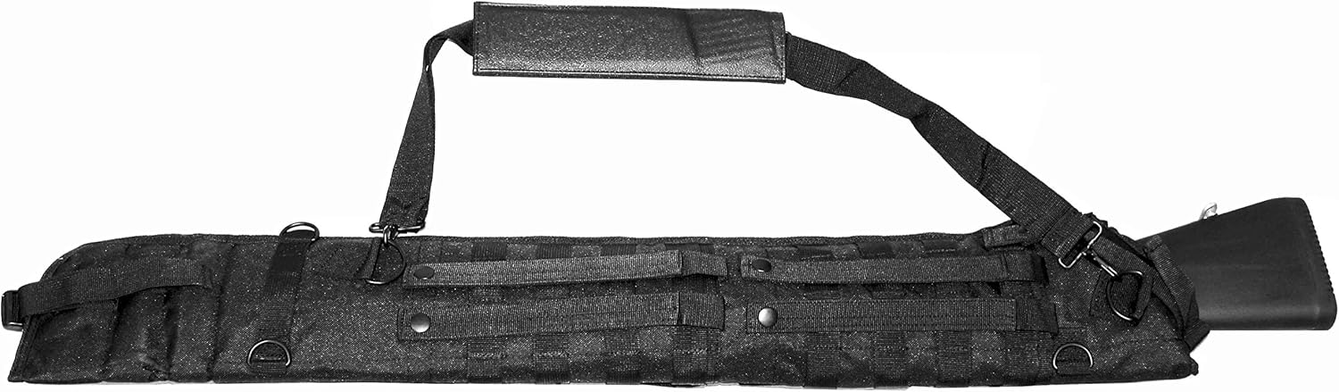 TRINITY Tactical Scabbard Padded Carry Case 34 Inch MOLLE Gear Bag with Shoulder Sling for Hunting Range ATV Truck Motorcycle Horse Black