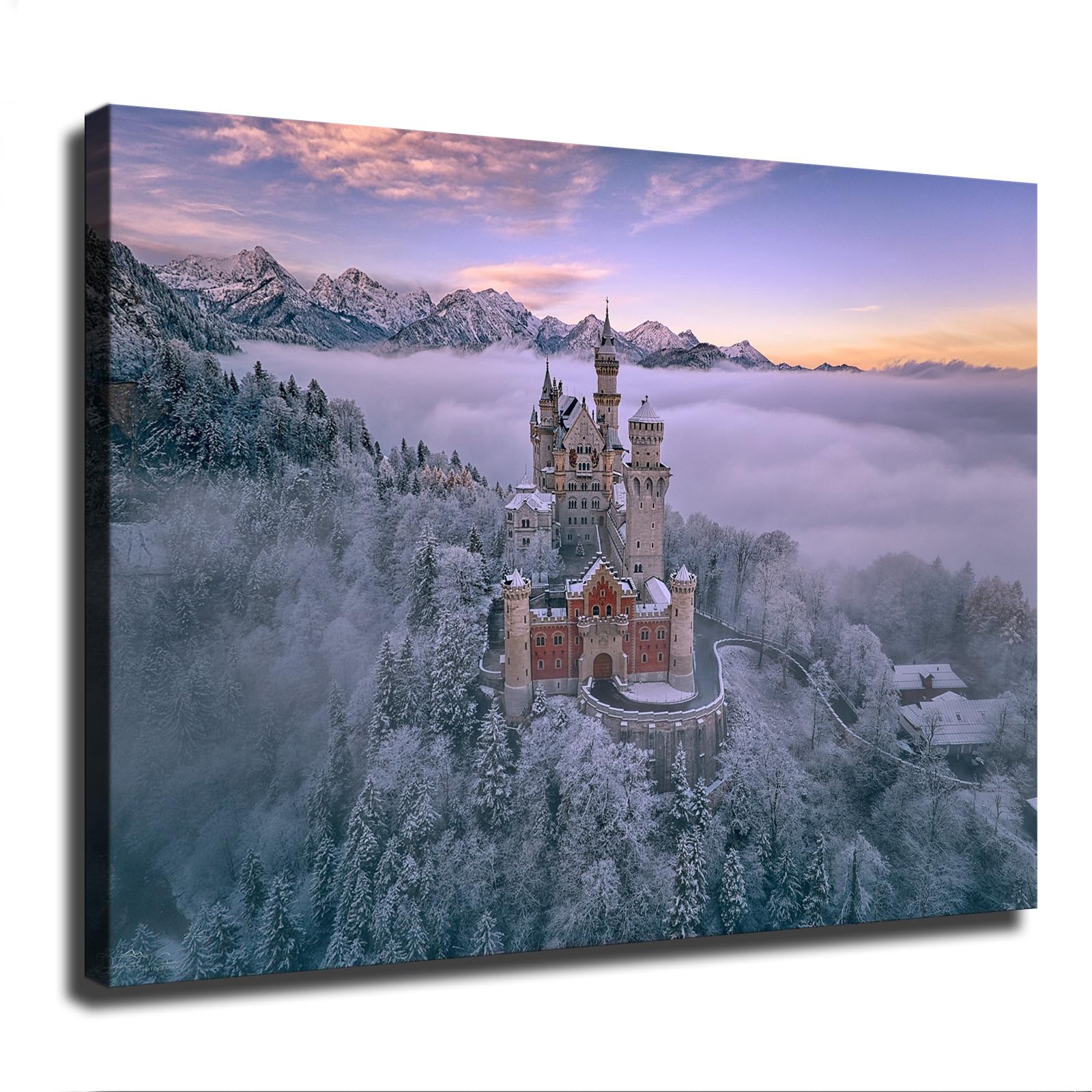 Neuschwanstein Castle Poster Decorative Painting Print Modern Home Bedroom Living Room Decoration Canvas Wall Art Aesthetic (Framed,16×20inch)