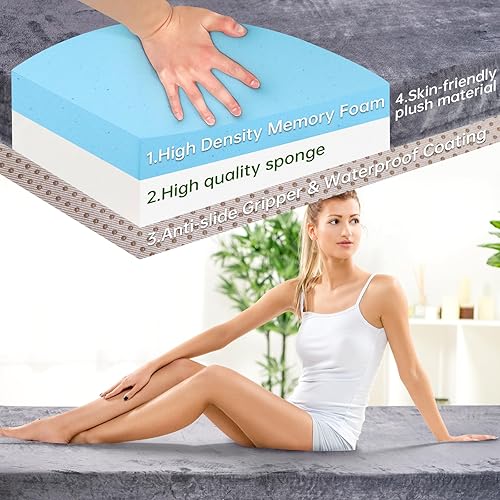 Miniatura 3 de Almohadilla de colchón de espuma viscoelástica de 3 pulgadas de grosor para adultos con parte inferior impermeable y antideslizante, colchón