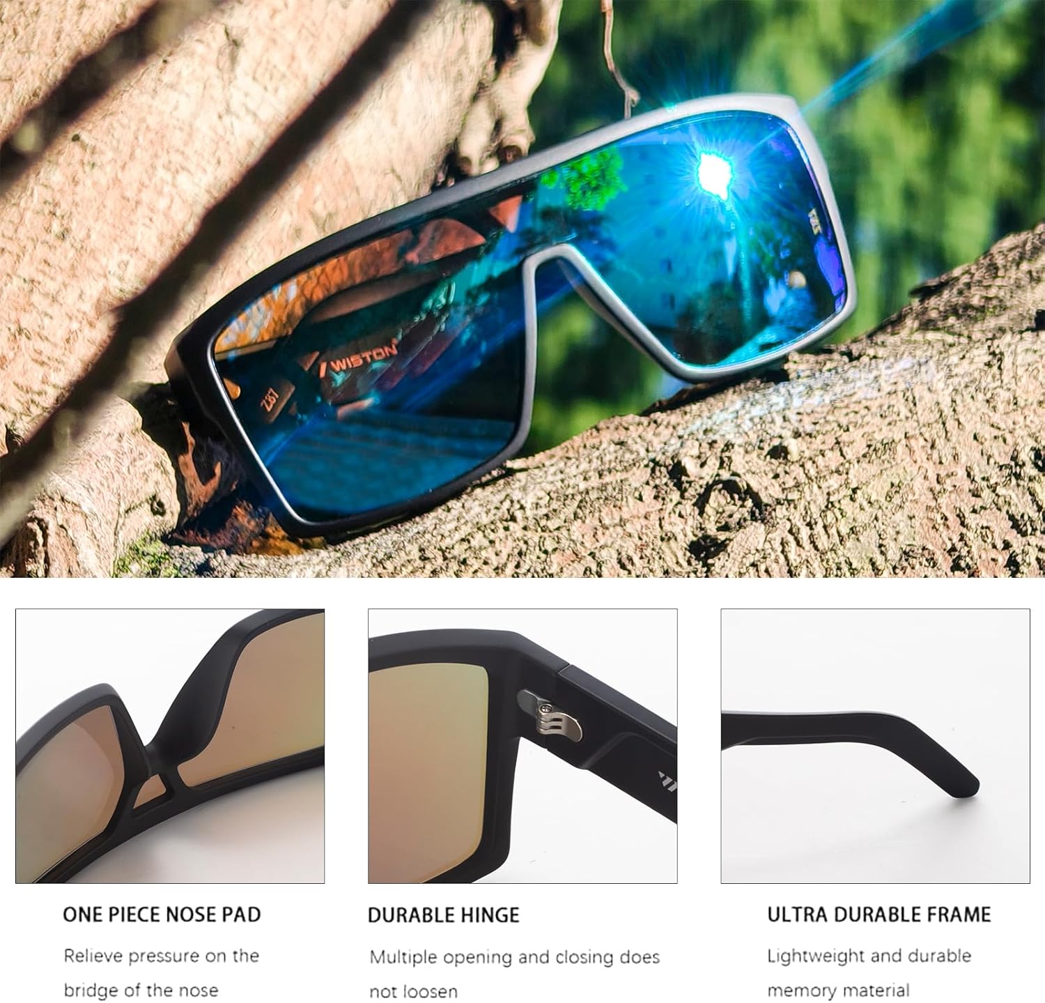 WISTON XL Sunglasses for Men UV400 Protection,Ultra-Light TR90 Frame Large Fit Rectangle Shades for Big Heads Z8243 - Image 4