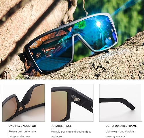 Vista 4 de WISTON Gafas de sol XL para hombre, protección UV400, marco TR90 ultraligero, ajuste grande, persianas rectangulares para cabezas grandes Z8243