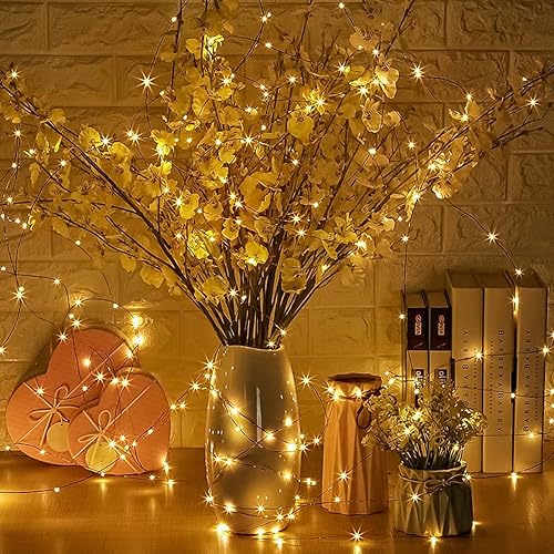 Miniatura 6 de Paquete de 2 tiras de 200 luces LED solares de 66 pies para exteriores, funciona con energía solar, impermeable, con 8 modos, luces solares