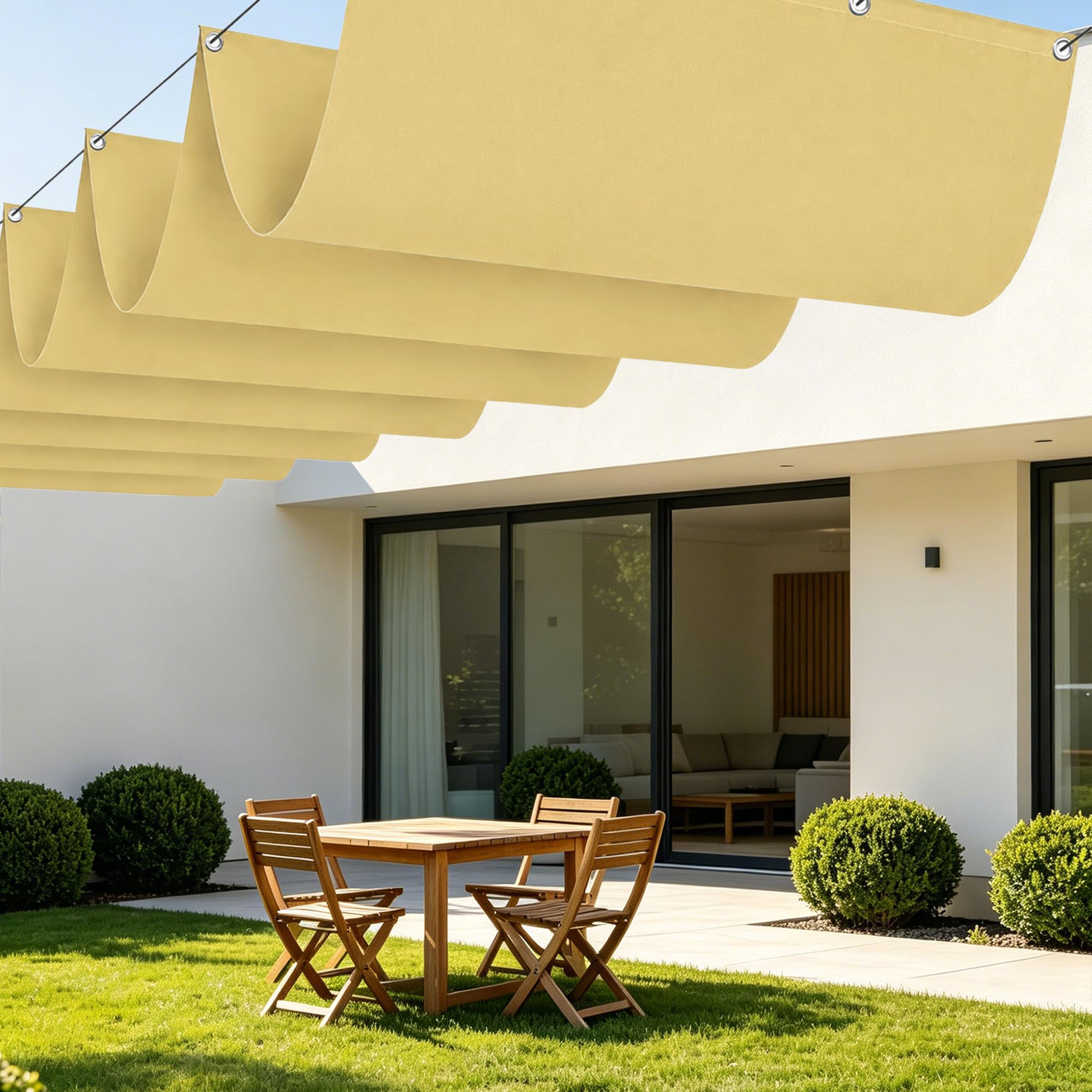 Voile d'ombrage rétractable jaune sable imperméable et anti-UV pour pergola et grand balcon
