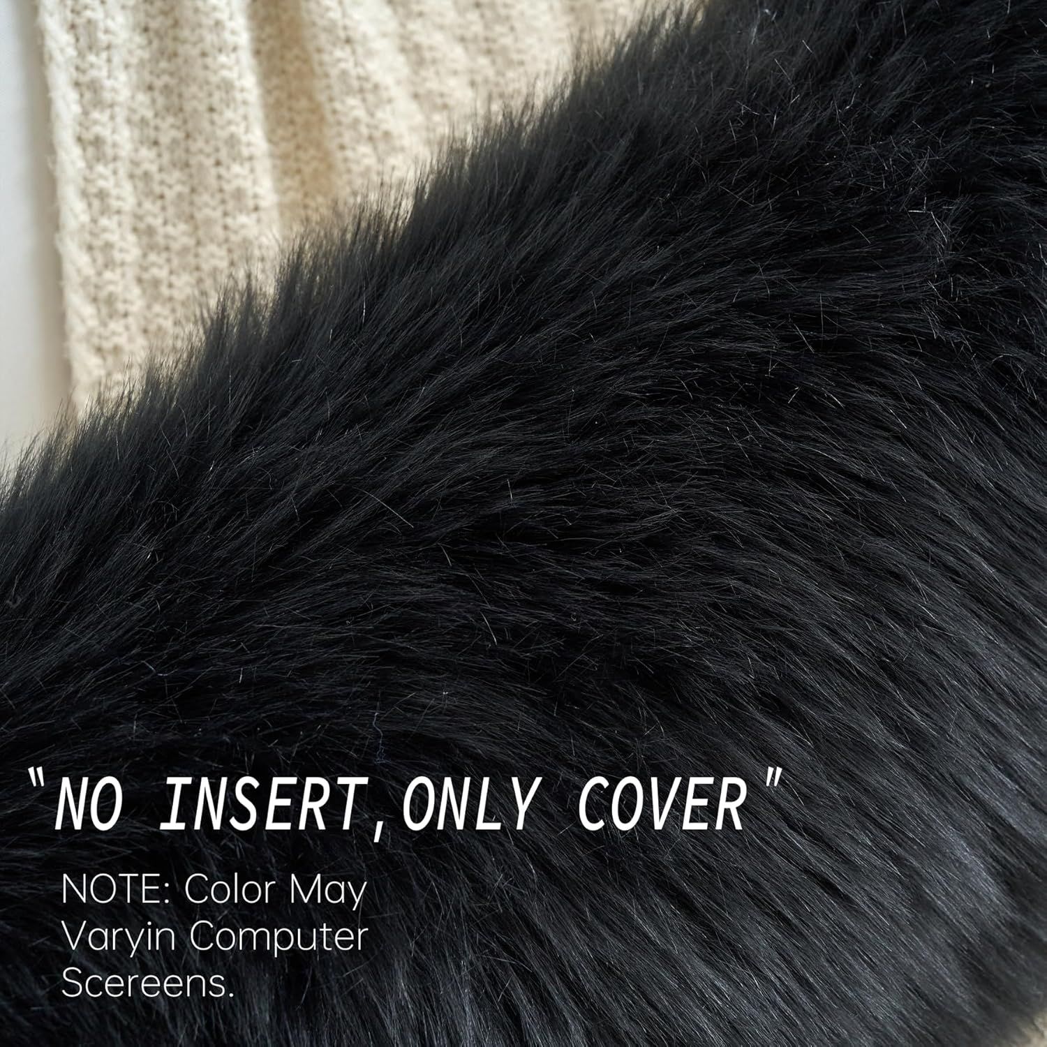 LIGICKY Long Lumbar Pillow Cover 14x36inch Decorative Black Soft Faux Fur Throw Pillow Cover Fluffy Rectangle Plush Pillow Case Cushion Cover for Couch Sofa Bed(Cover Only, No Inset) Pack of 1