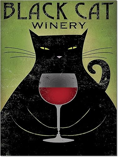 Gango Home Décor Ryan Fowler, diseño de vino tinto con diseño de gato negro, póster de papel de 12 x 16 pulgadas