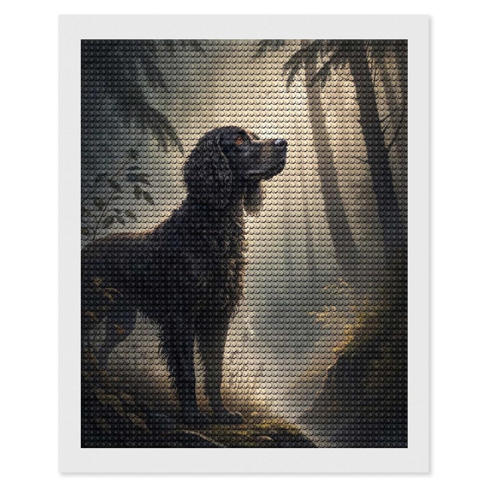 Junmoney Dog in A Misty Forest Diamond Painting Set 16"x20", Sparkling Round Gems, Decorate Your Room, Fun Craft Experience, Modern Decor