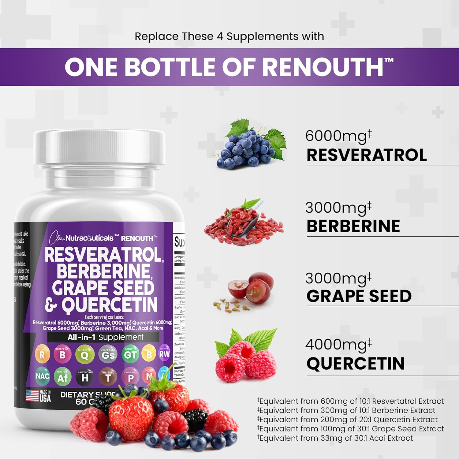 Buy Resveratrol 6000mg Berberine 3000mg Grape Seed Extract 3000mg