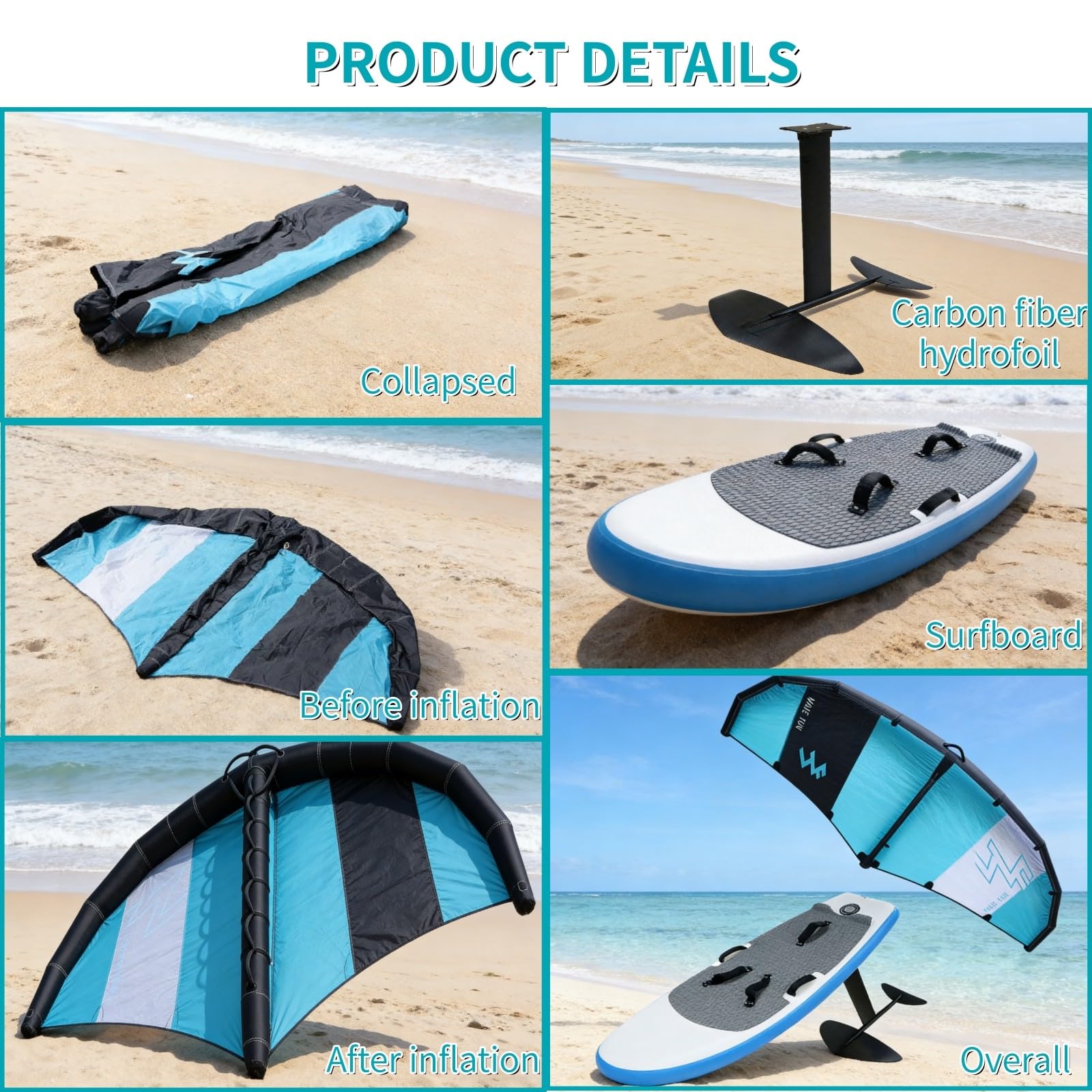 Combinación de Tabla hidroala Inflable y Wing Foil - 358x208 cm Wind Wingfoil, Kit Completo Listo para Usar para Deportes acuáticos, Kitesurf, Surf