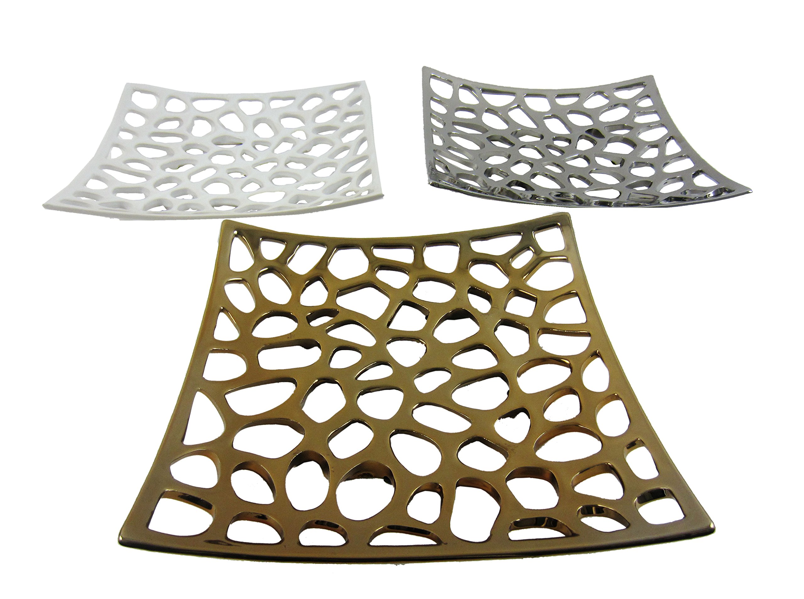 Firefly Home CollectionCeramic Plates (Set of 3), 2", Squared, Silver/Bronze/White