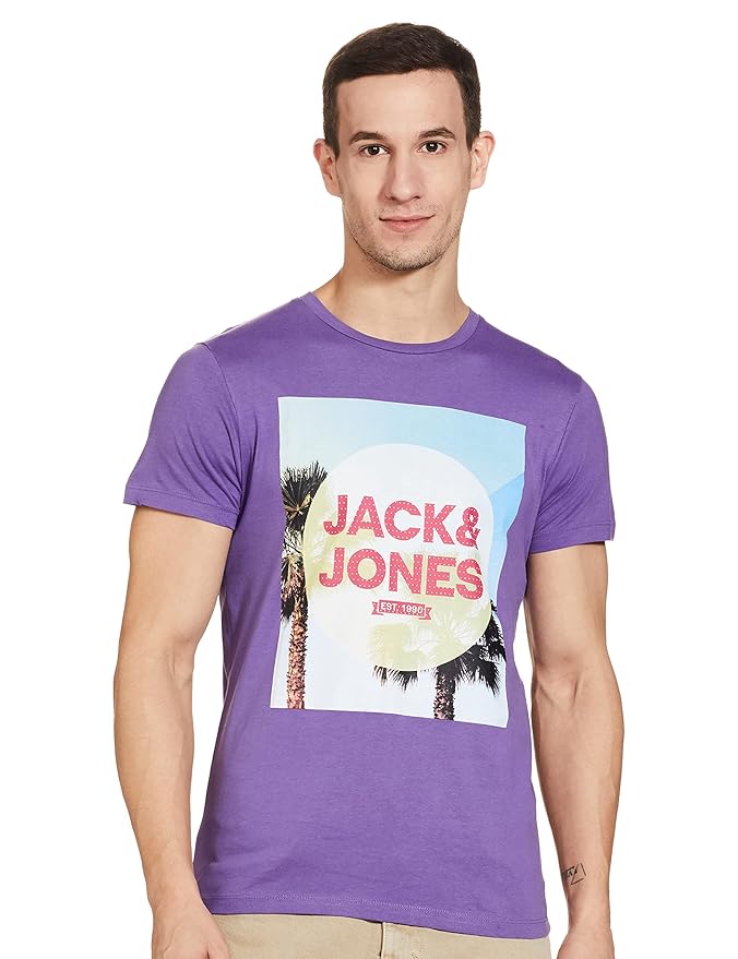 JACK & JONES Men's Cotton Printed Slim Fit T-Shirt
