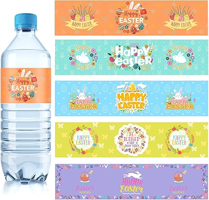 50 Pcs Easter Water Bottle Labels Stickers Waterproof Reliable Adhesive Wrappers Easter Decorations Gift for Friends Family Teacher Neighbors, 5 ...