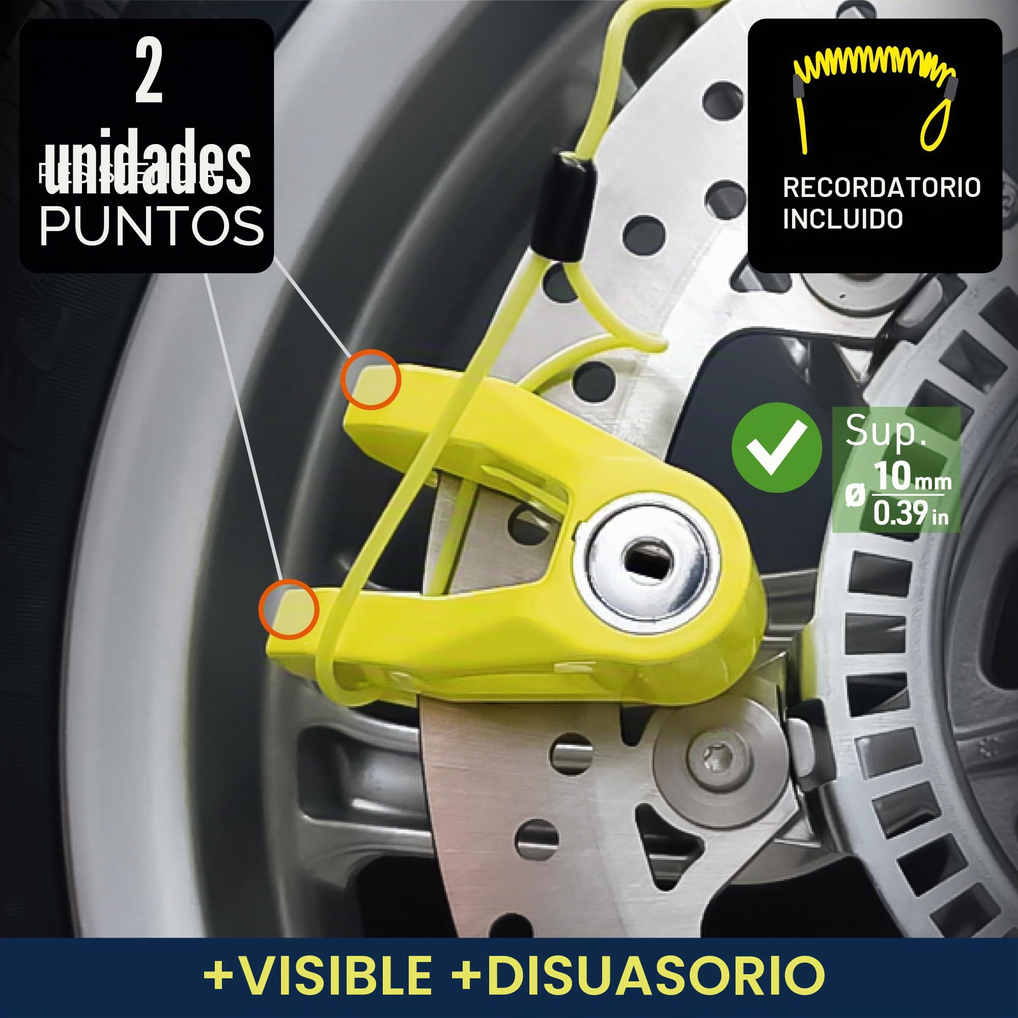 Urban UR206Y Candado Moto Disco, Más Visible Más Disuasorio, ø6mm Diseño Ligero, Seguridad Compacta y Eficaz, Antirrobo Bloqueo Pinza Disco Freno Universal para Moto, Bicicleta, Patinete Electrico