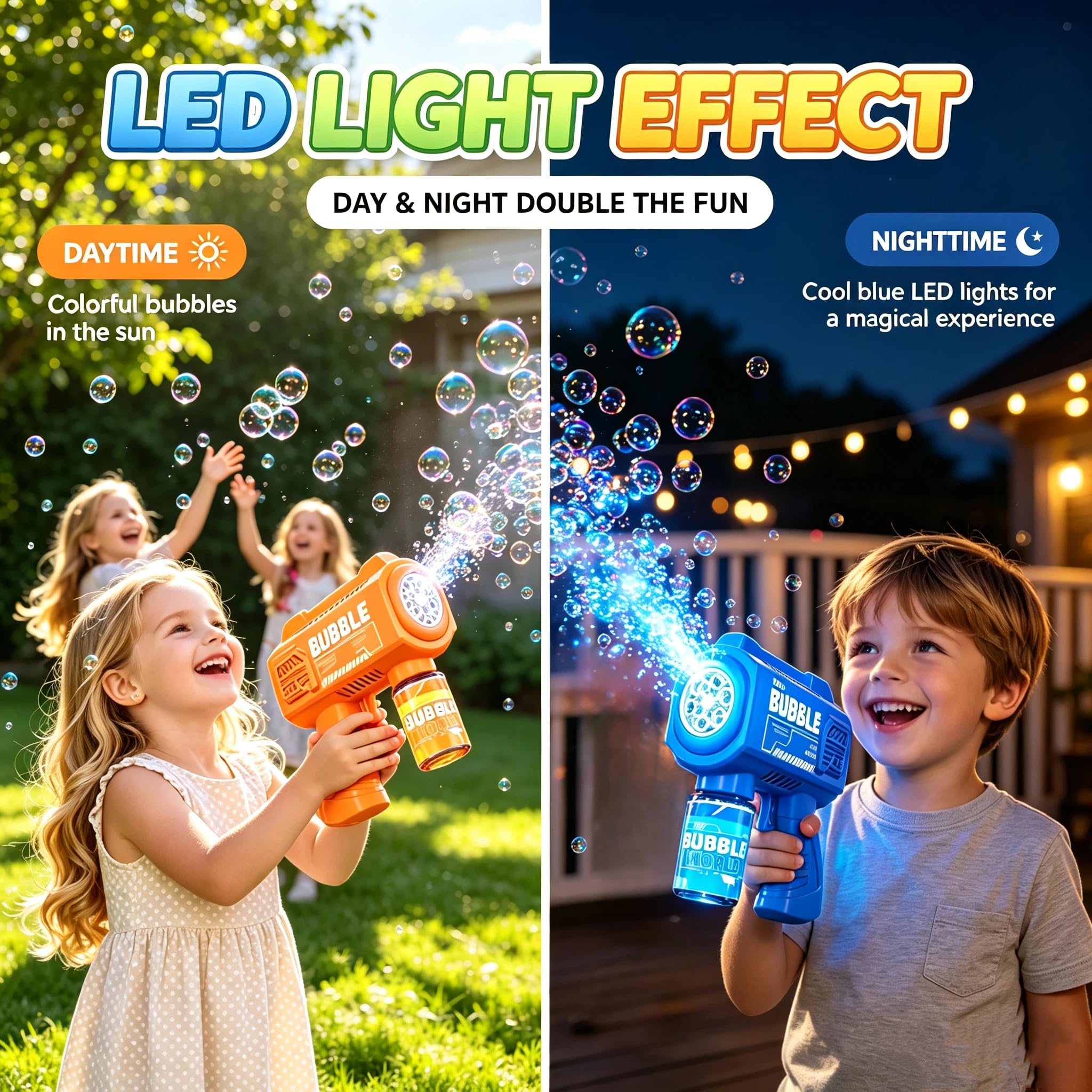 4 pistole per bolle di sapone, per bambini, 5000+ bolle/min, con soluzione per bolle di sapone, luce LED, regalo per bambini, compleanno, festa, matrimonio