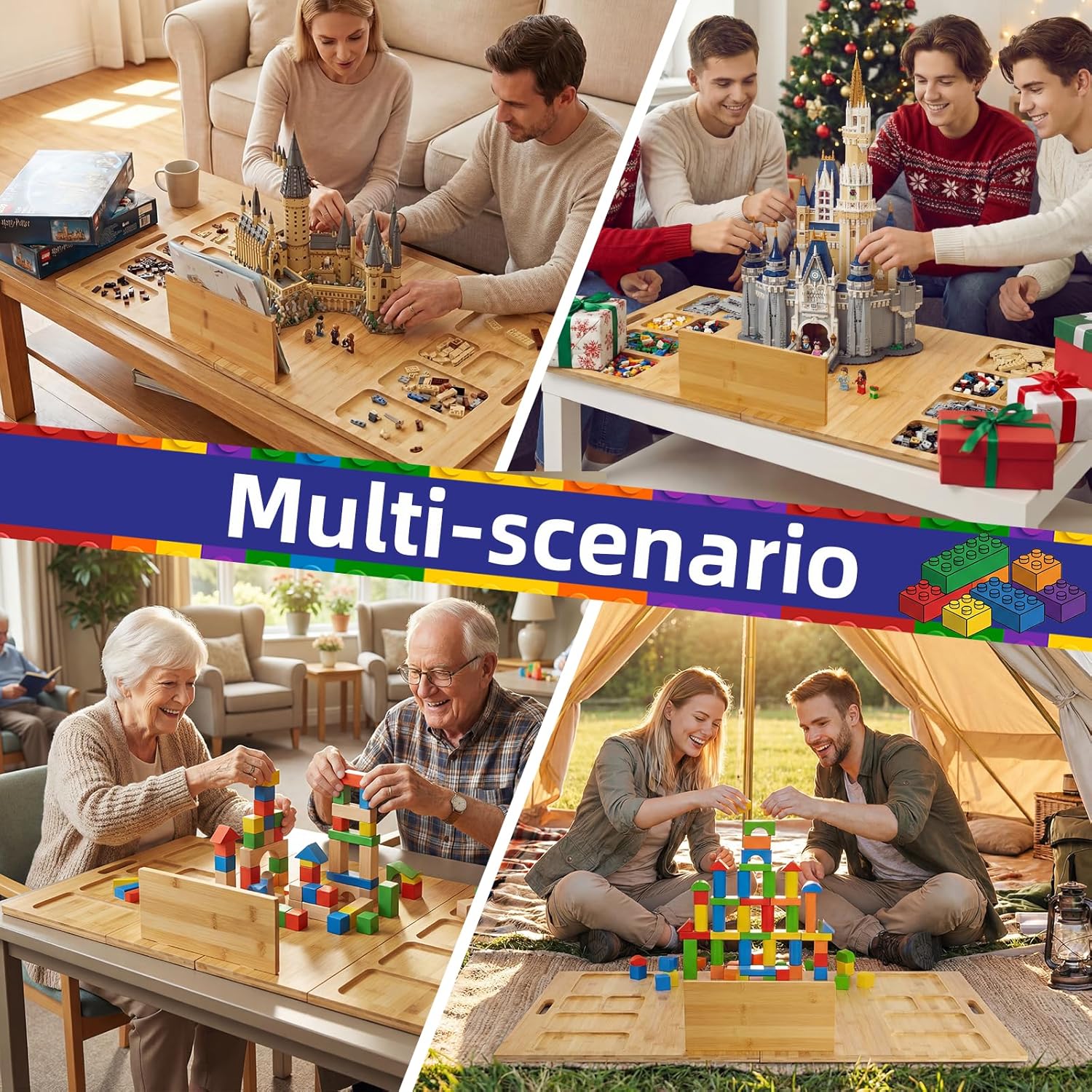 Building Baseplate Table with Storage Trays, Multi-Functional Sensory Play Table Compatible with LEGO Bricks, Large Activity Tray Board for Adults & Seniors