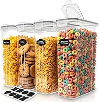 Utopia Kitchen 4 Pack 4L Airtight Cereal Containers with Pour Spouts, BPA-Free Lids for Pantry Storage of Flour, Snacks, Rice & More