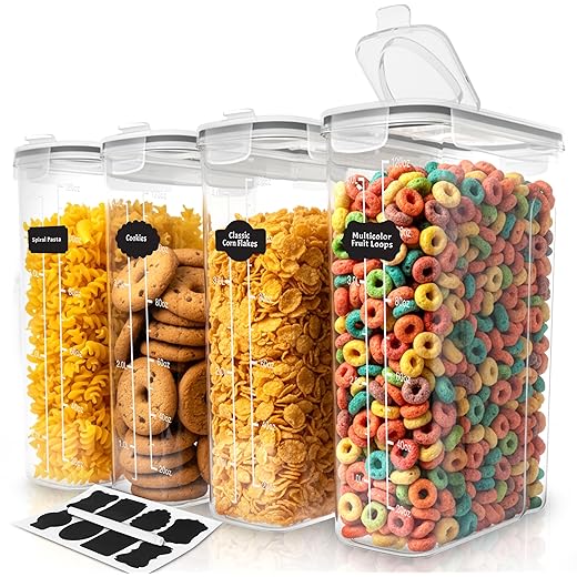 Utopia kitchen cereal containers storage - 4 pack airtight food storage containers & cereal dispenser for pantry organization and storage - canister sets for kitchen counter