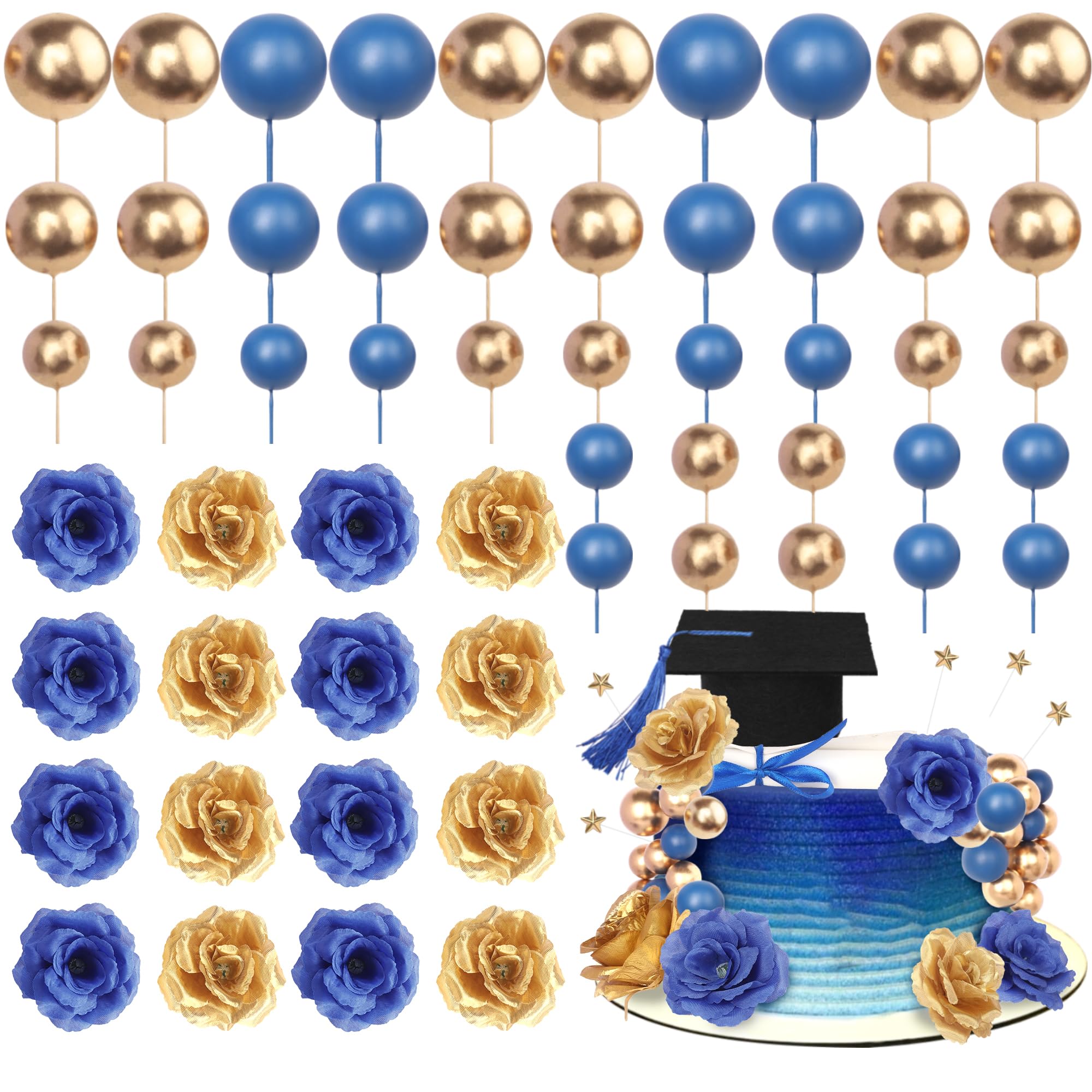2026 Graduation Cake Topper Decoration Diploma Done Grad Cap Cake Pick Balloon Flower Prom 2026 Graduation Cake Decorations for Class of 2026 Congrats Grad Party Cake Supplies Black Blue