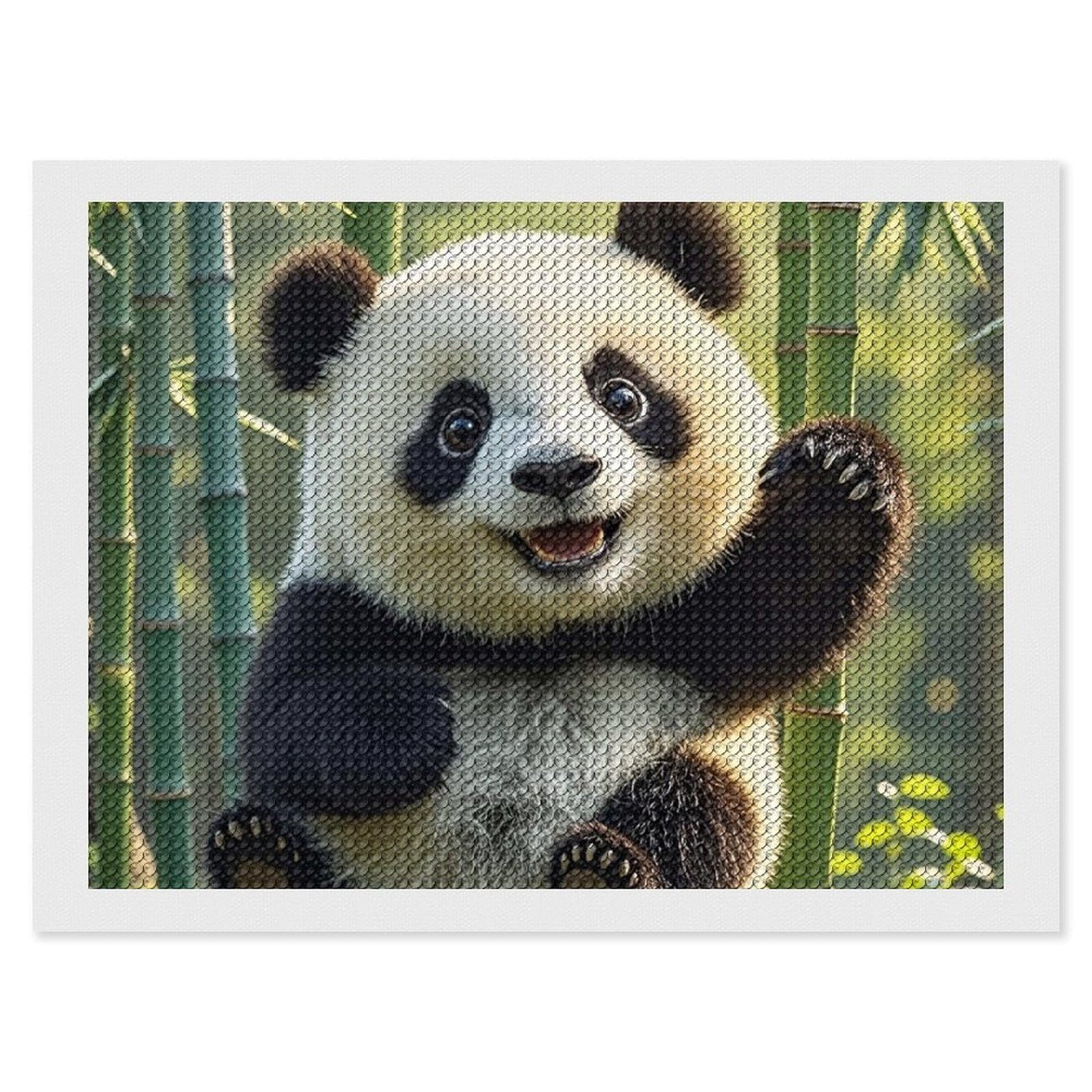 Funny Panda Diamond Painting Kits for Adults, DIY 5D Diamond Painting Kits for Beginners, Round Full Drill Diamond Dots Paintings, Diamonds Pictures Gem Art for Crafts Home Decor 12"x16"