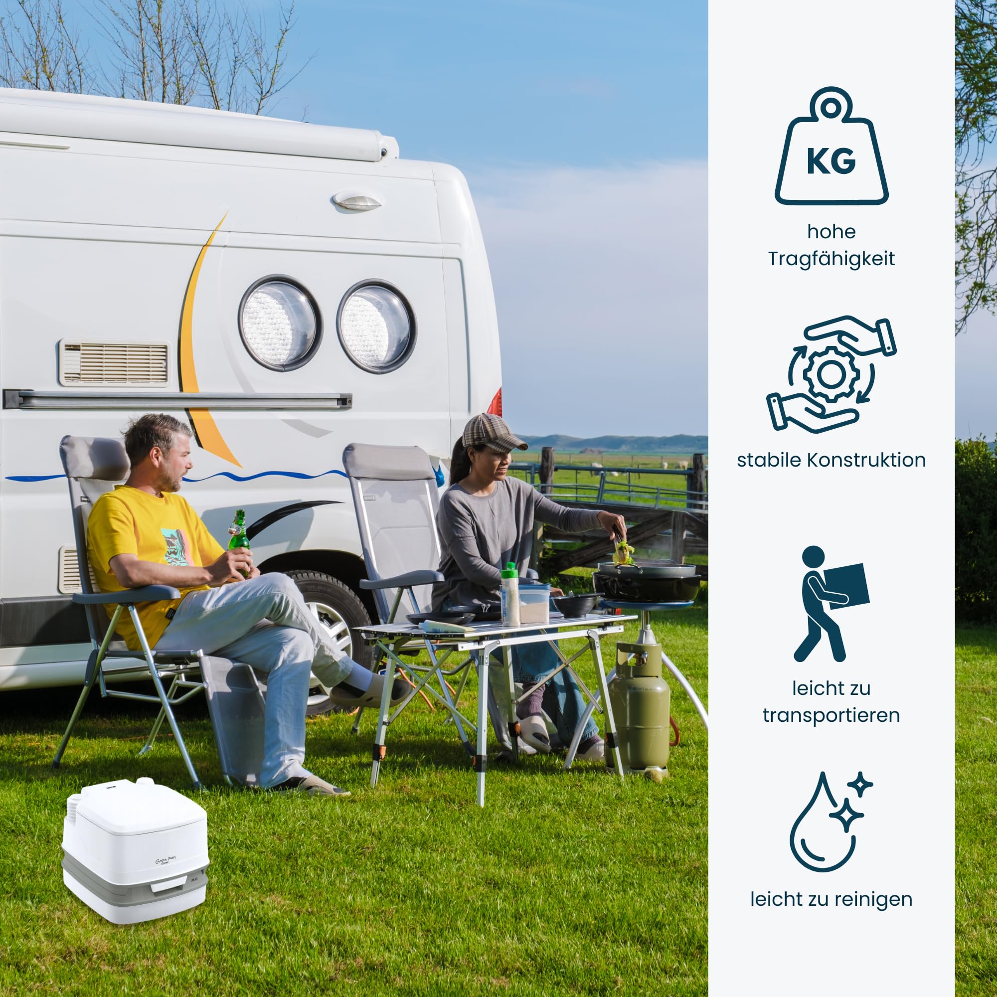 Thetford Porta Potti Qube MT Campingtoilette 12L, Mobile Chemietoilette, Portable Toilette für Camping & Travel, kompakte Reisetoilette, Weiß