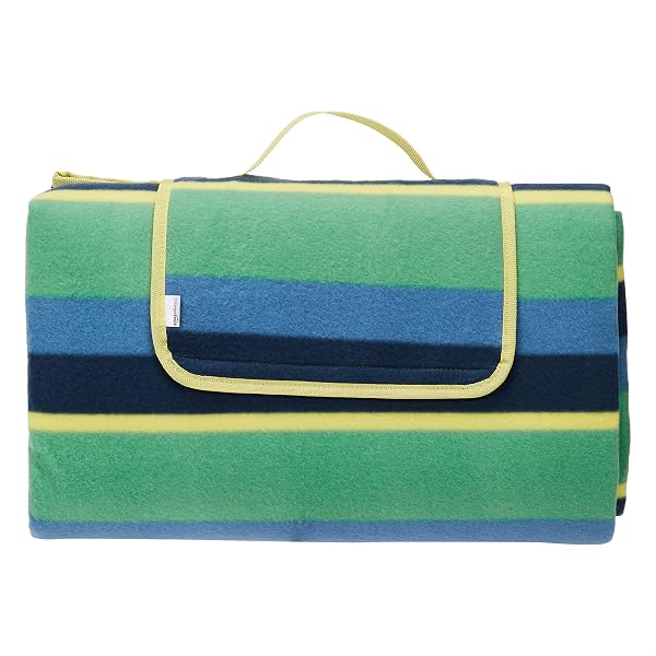 Amazon Basics Picnic Blanket with waterproof backing, 200 x 200 cm, Stripes Design - 1