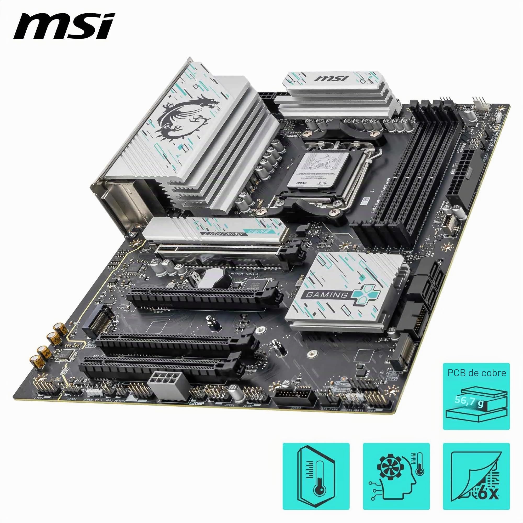 MSI B850 Gaming Plus WiFi Placa Base ATX - Procesador s AMD Ryzen 9000/8000 / 7000, AM5 - Memoria DDR5 8200+ MT/s (OC), PCIe 5.0 x16 & 4.0 x16, M.2 Gen5, Wi-Fi 7, 5G LAN