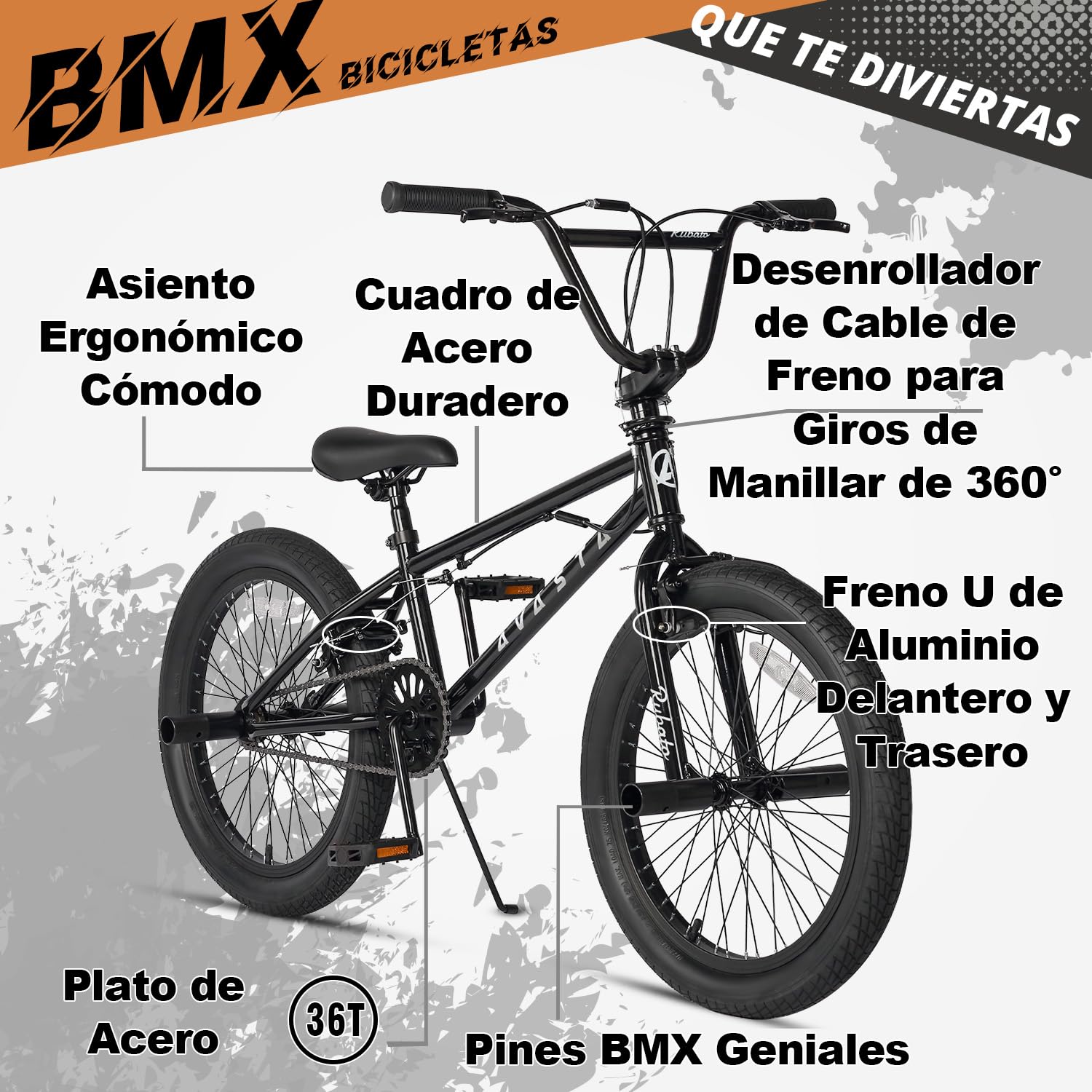 AVASTA Bicicleta BMX Estilo Libre para niños de 20 Pulgadas, para niños de 6 7 8 9 10 11 12 13 14 años, niñas, Adolescentes Principiantes con 4 Clavijas y giroscopio de 360 ​​Grados, Negro