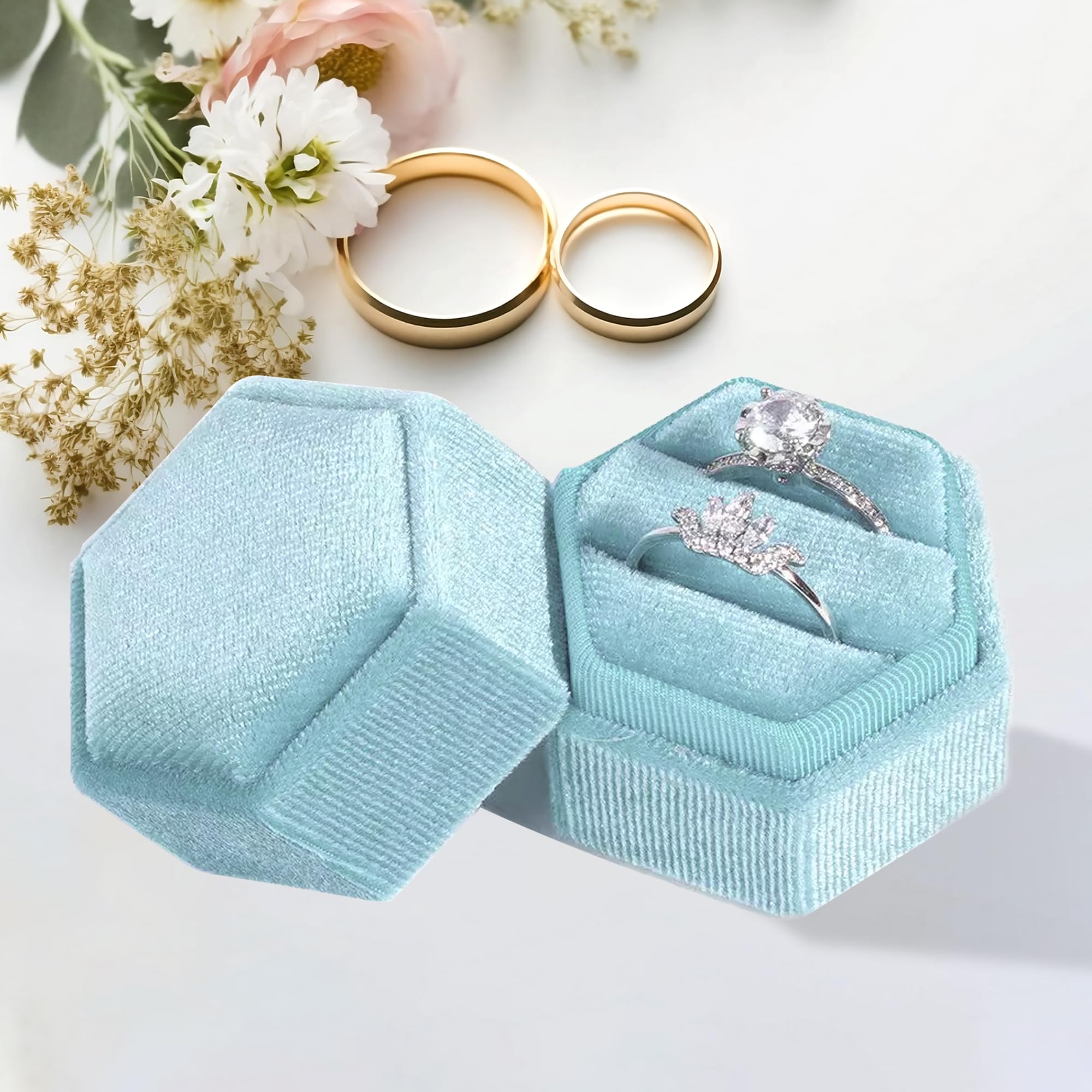 Hileyu Scatola per anelli con luce a LED, scatola regalo creativa a forma di cuore con diamanti per proposta di fidanzamento matrimonio (bianco