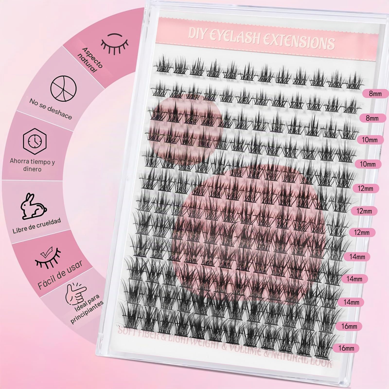 144 Pcs Kit de Extensiones de Pestañas, Reutilizables, Mezcla de Longitudes 8-16mm, Kit Completo con Adhesivo y Sellador 2 en 1, Removedor, Pinzas, Cepillo, DIY en Casa, para Principiantes