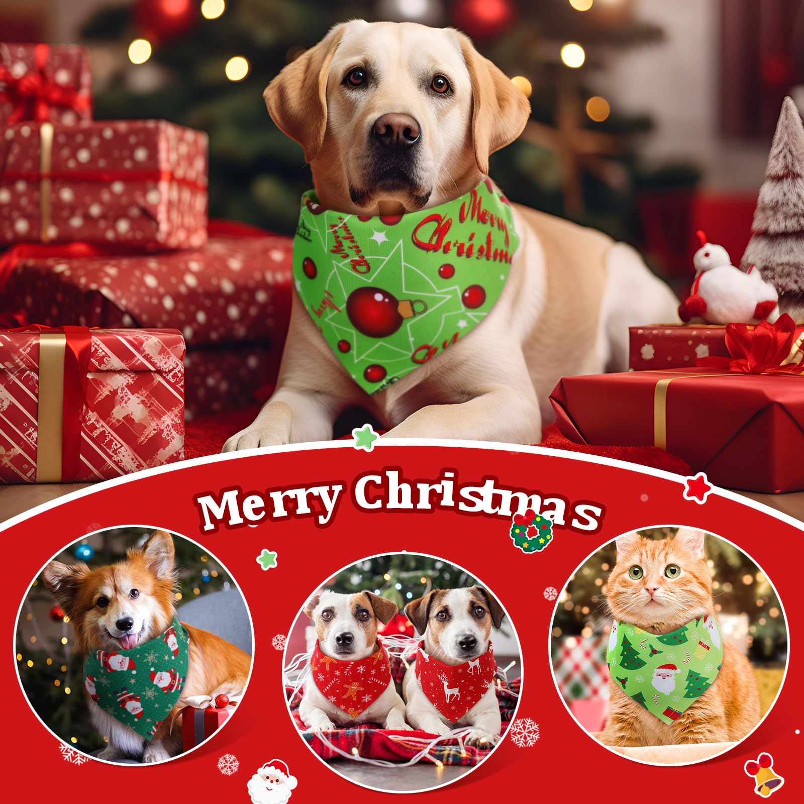 Preboun Weihnachts-Hundehalstücher für Hunde, 50 Stück, Grün und Rot, Hundehalstuch-Set, Urlaubs-Hundehalstücher für Weihnachten, Welpen, kleine und große Hunde, Kostümzubehör (klein)