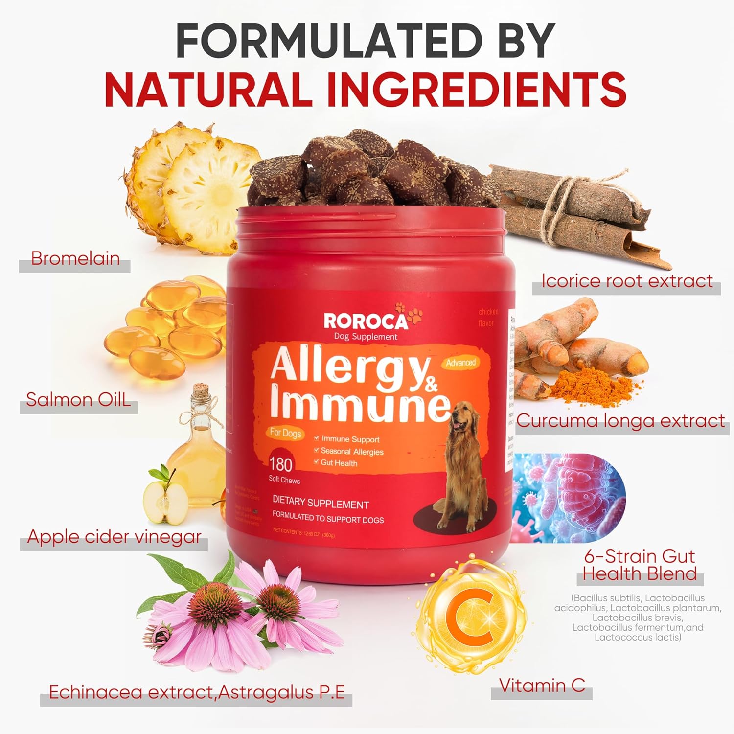 Dog Allergy Chews, Itch Relief for Dogs, Allergy Relief and Immune Supplement,Probiotics for Dogs,Support Seasonal Allergies, Gut & Digestive Health(Premium Pack)