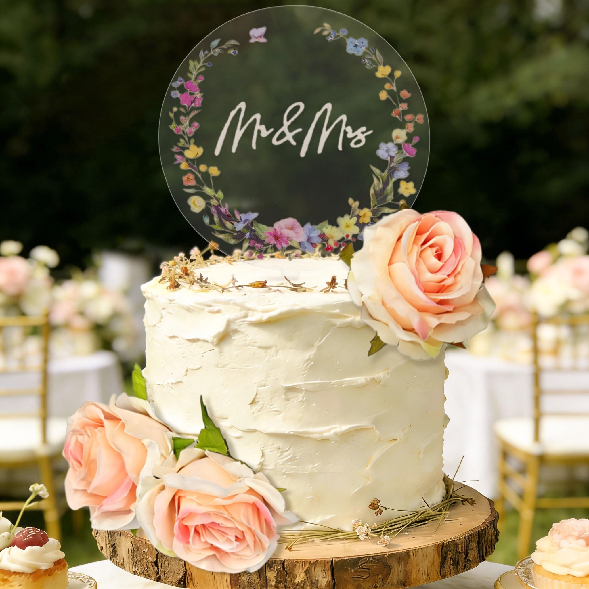 Wedding Cake Topper Mr Mrs Flower Bridal Shower Acrylic Cake Decorations for Wedding Engagement Party Cake Decorations Supplies Favors