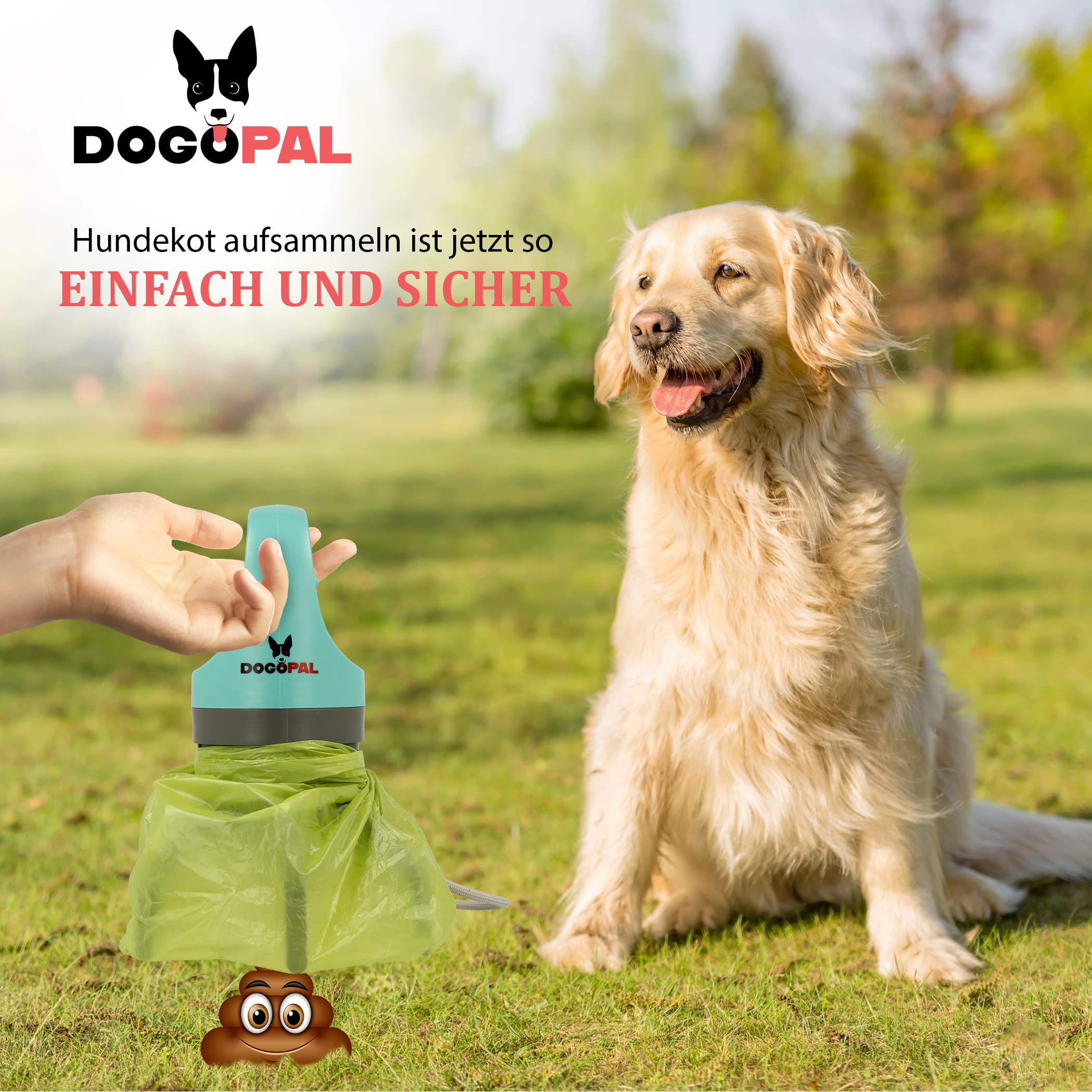 DOGOPAL 360 Hundekotgreifer mit Kotbeutelspender - Moderne Hundekotschaufel mit Hundekotbeutelspender - Pooper Scooper - Einfaches Aufsammeln von Hundekot für kleine, mittlere & große Hunde