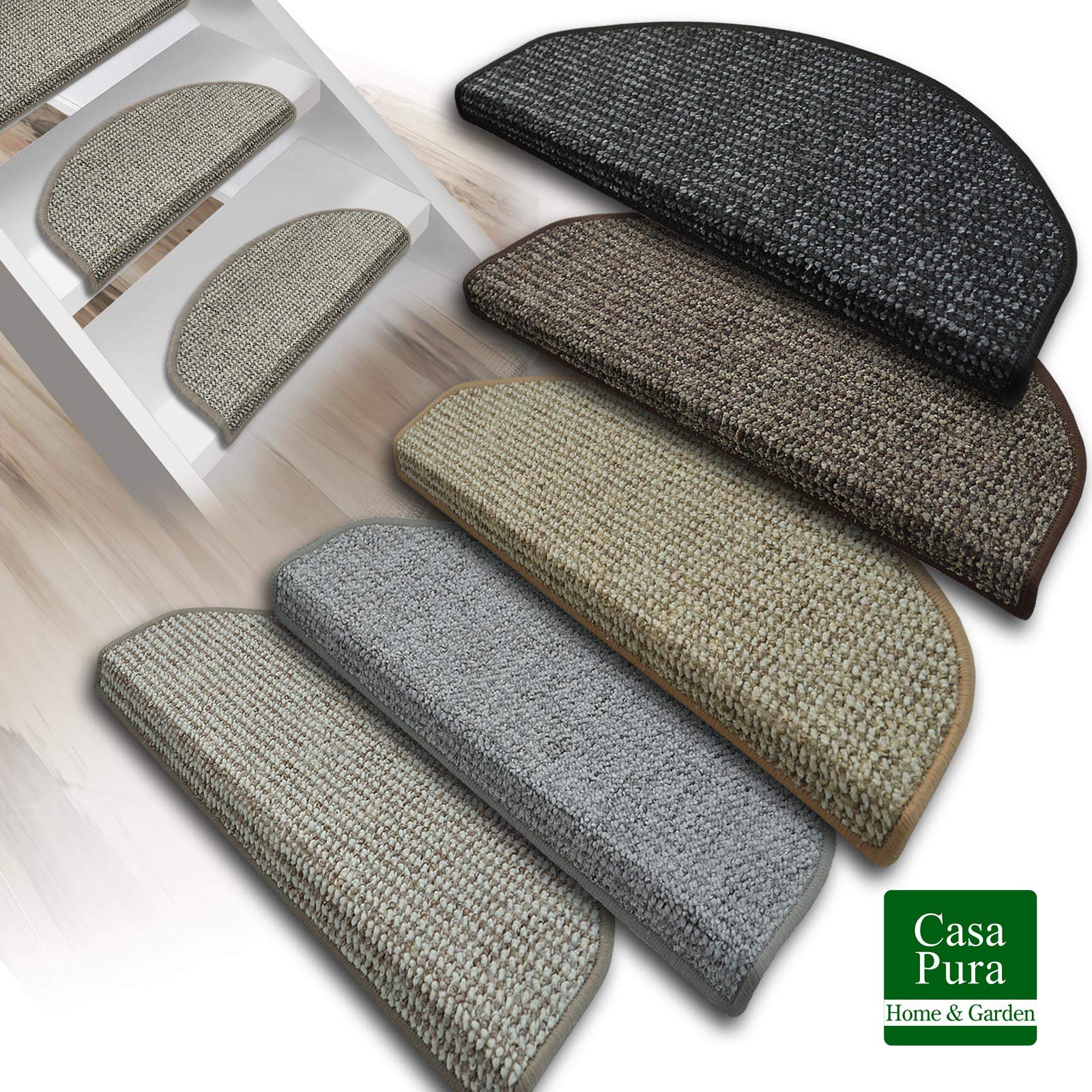 casa pura Coprigradini per Scale Interne - Antiscivolo Scale, Fonoassorbenti, Antimacchia, Vari Colori e Misure - Mezzaluna - Set da 15-23.5x65 - Grigio-Beige