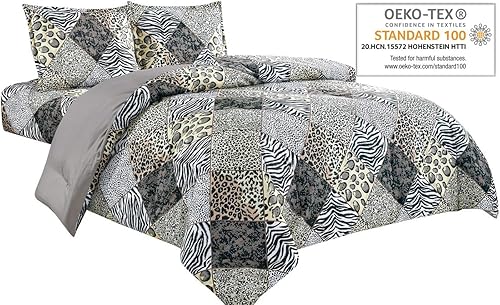 Miniatura 8 de WPM - Edredón de 2 piezas con estampado de animales y funda de almohada, ropa de cama de tamaño individual, diseño de leopardo, cebra, jirafa,
