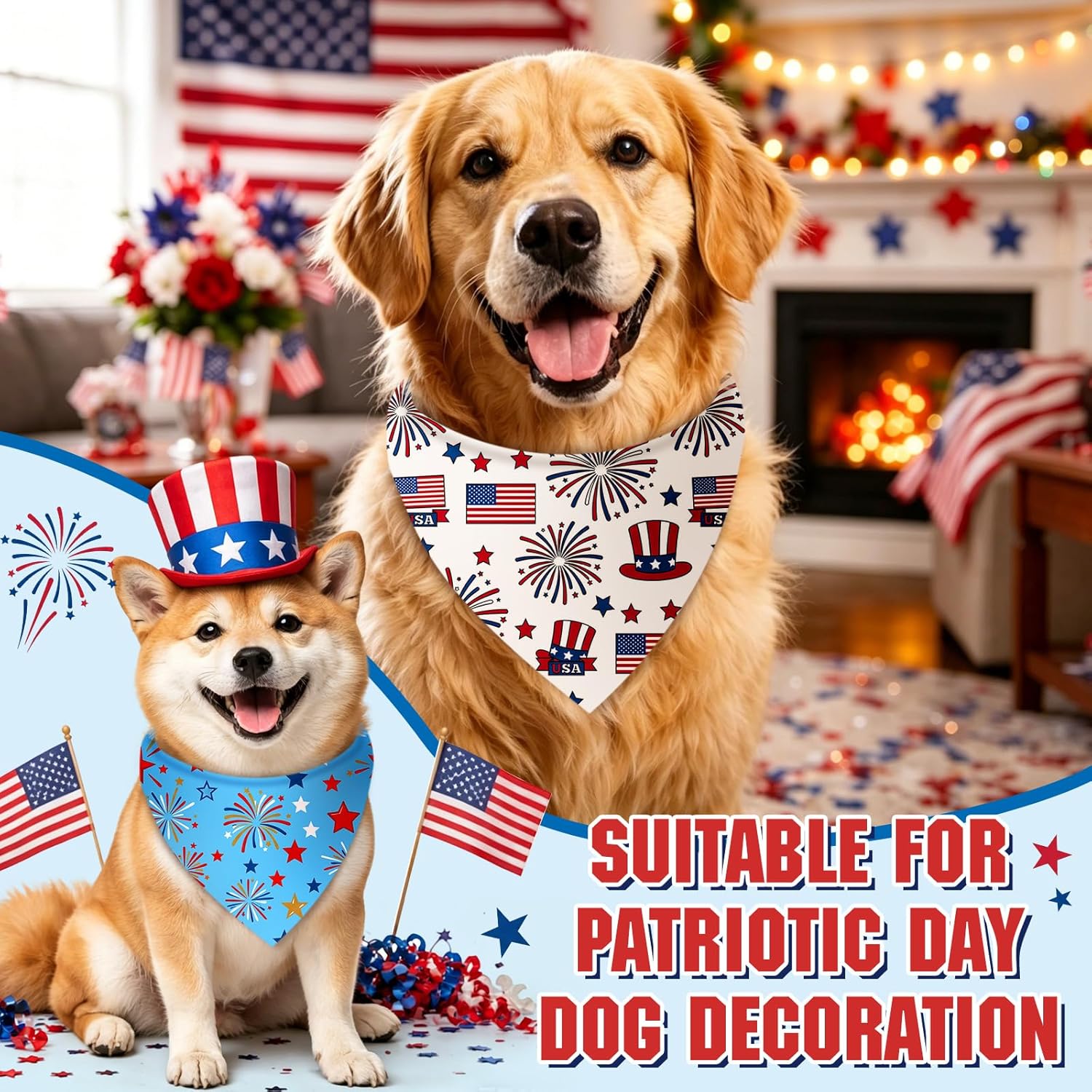 Abbylike 50 Pcs Patriotic Dog Bandanas Bulk Memorial Day Bandanas for Dogs Triangle Kerchief Bib Scarf for Pet July 4th Independence Day 250th Anniversary Party Costume, 25 Styles (31.5 x 21.7 x 21.7)