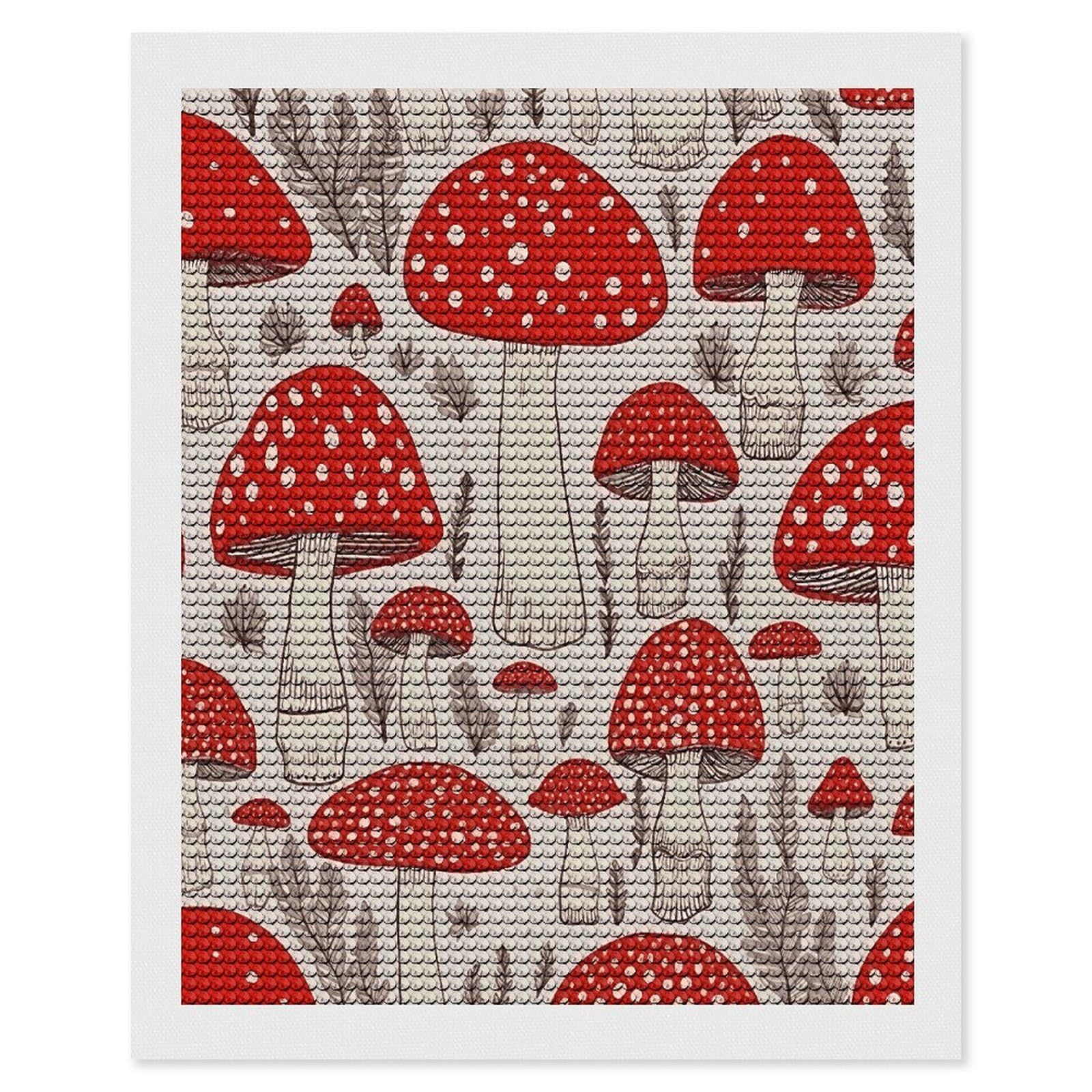 VstaDank Red White Mushroom Diamond Painting Kits Exquisite DIY Full Round Drill Diamond Dots Painting for Adults Beginner Diamond Photo Paint with Diamond Picture Art Wall Decor 16"x20"