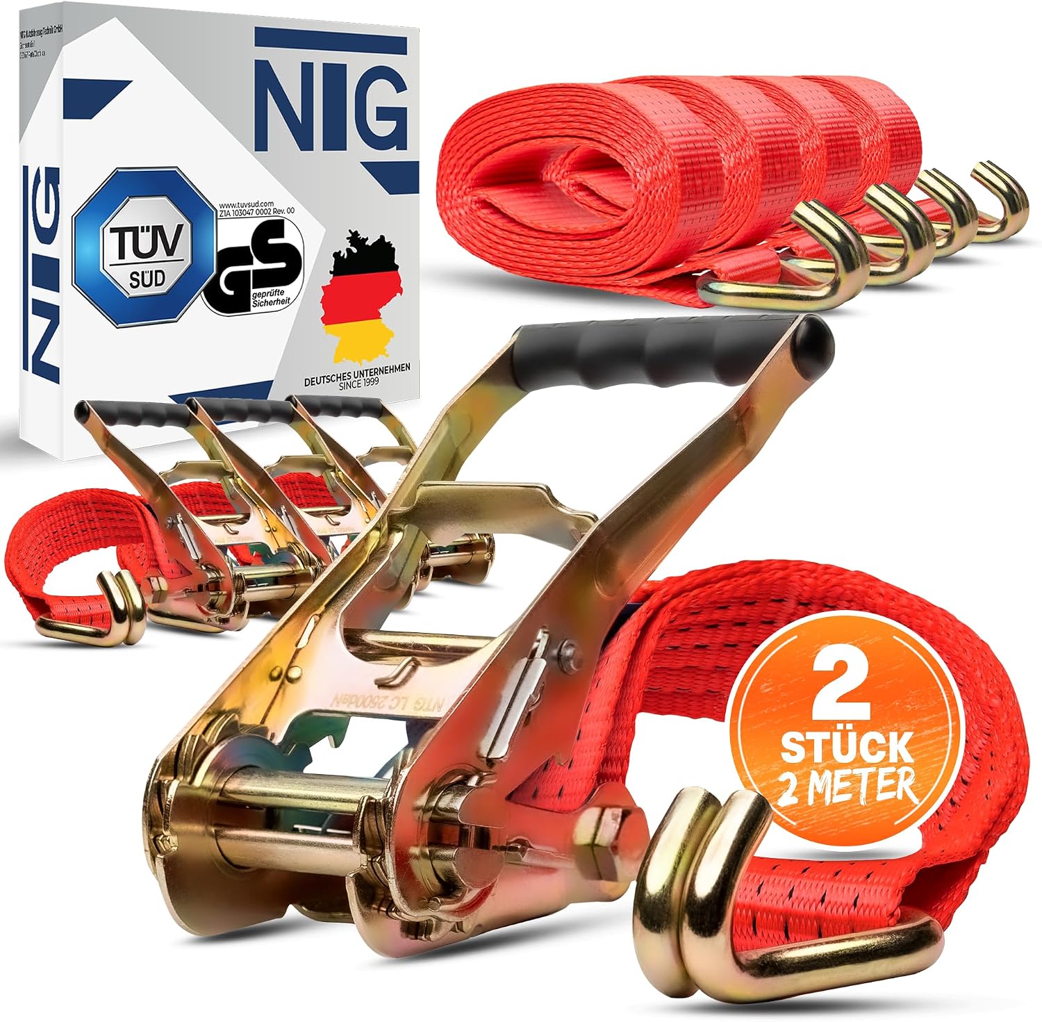 Spanngurte Zurrgurte 2m 5t 2500/5000 daN KG Zweiteilig 50mm mit Ratsche und Haken Ratschengurte T V/GS gepr ft 2 St ck