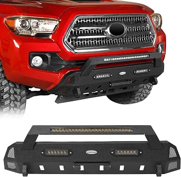 u-Box Tacoma Stubby Front Bumper for 2016-2023 Toyota Tacoma 3rd Gen, Off-Road Steel Bumper with A 72W LED Light Bar, 2 18W LED Spotlights & D-Ring Mounts