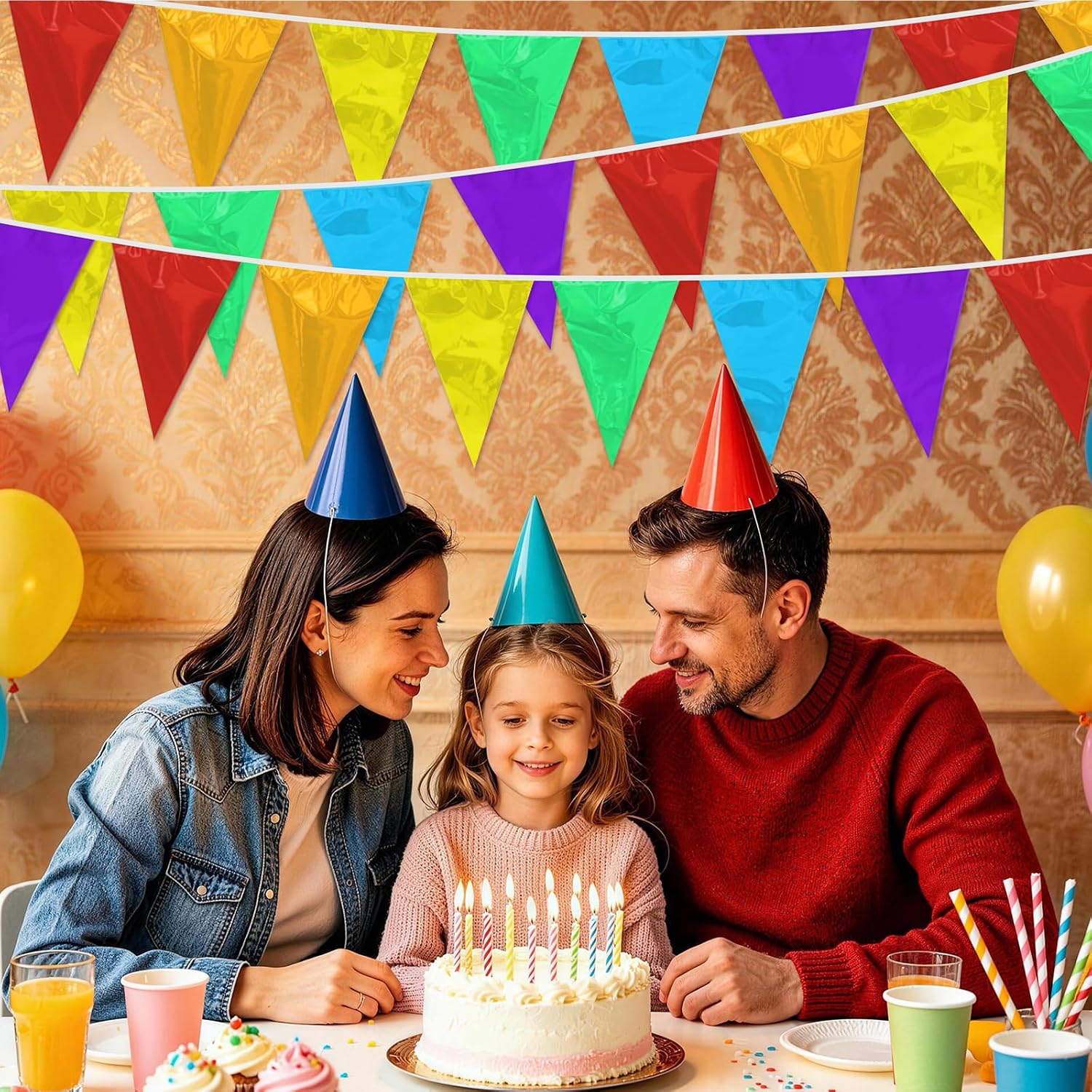LOLStar Rainbow Pennant Banner Flags, 198 ft & 120 Pcs Pride Month Decorations Multicolor Bunting String Triangle Flags, Rainbow Theme Party Decorations for Birthday Carnival Graduation Decor