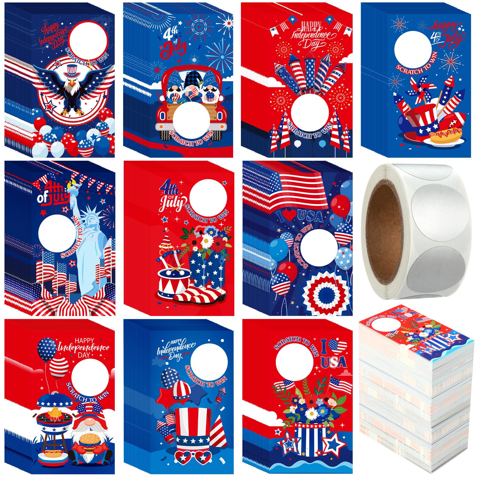 WinnerWhy 200 Pcs Veterans Day Scratch off Cards 10 Styles Patriotic DIY USA American Flag Scratch Blank Gift with 300 Scratchs Stickers Memorial