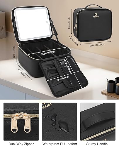 Miniatura 7 de Bolsa organizadora de maquillaje, estuche de maquillaje de viaje Relave, bolsa de maquillaje de 2 capas, estuche grande para cosméticos portátil con